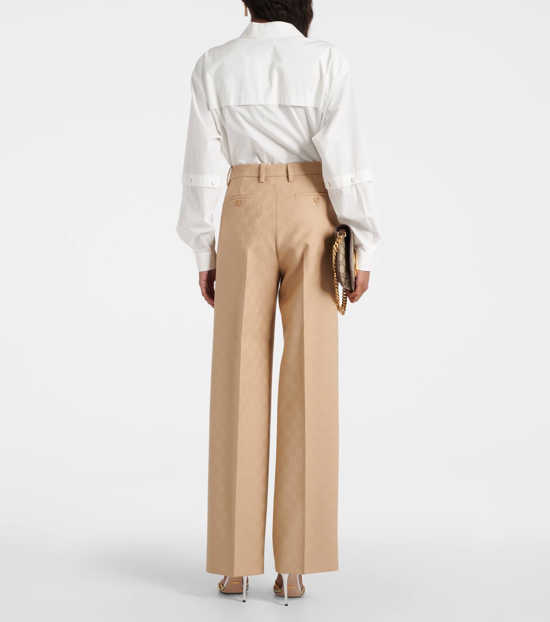 GG wool jacquard straight pants - 3