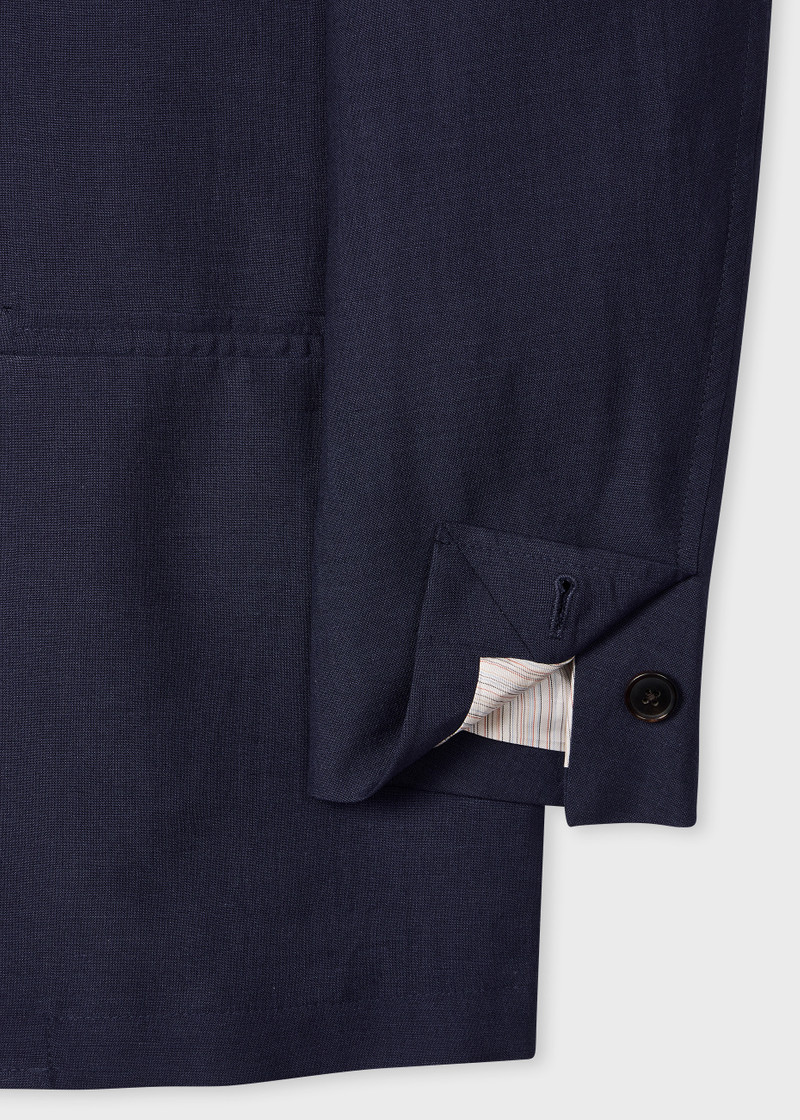 Navy Wool and Linen-Blend Collarless Jacket 3