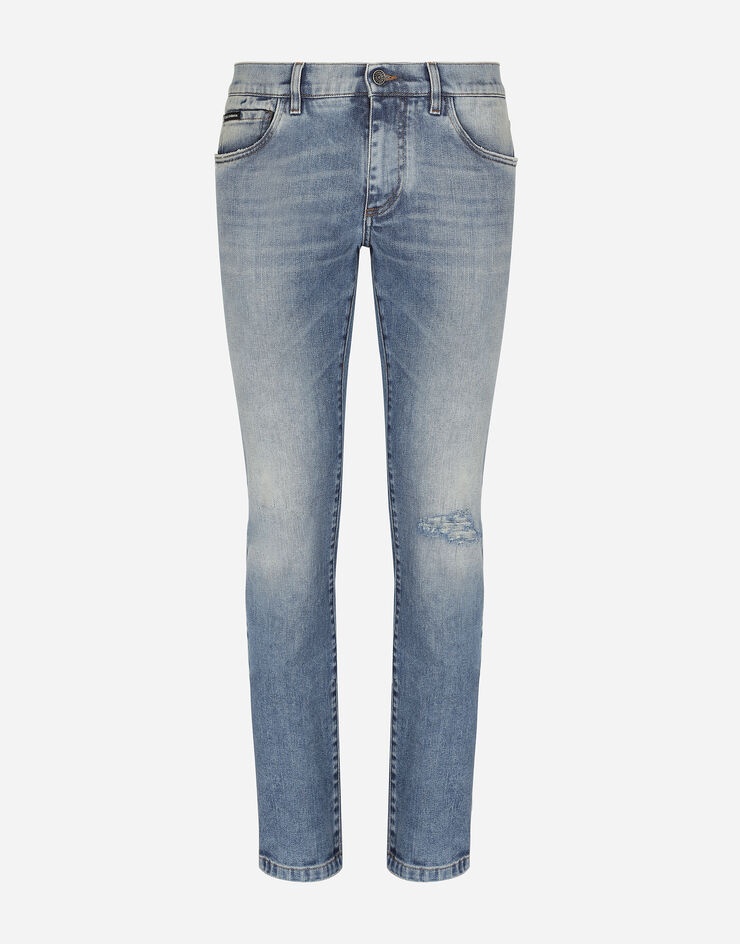 Light blue skinny stretch jeans with rips - 1