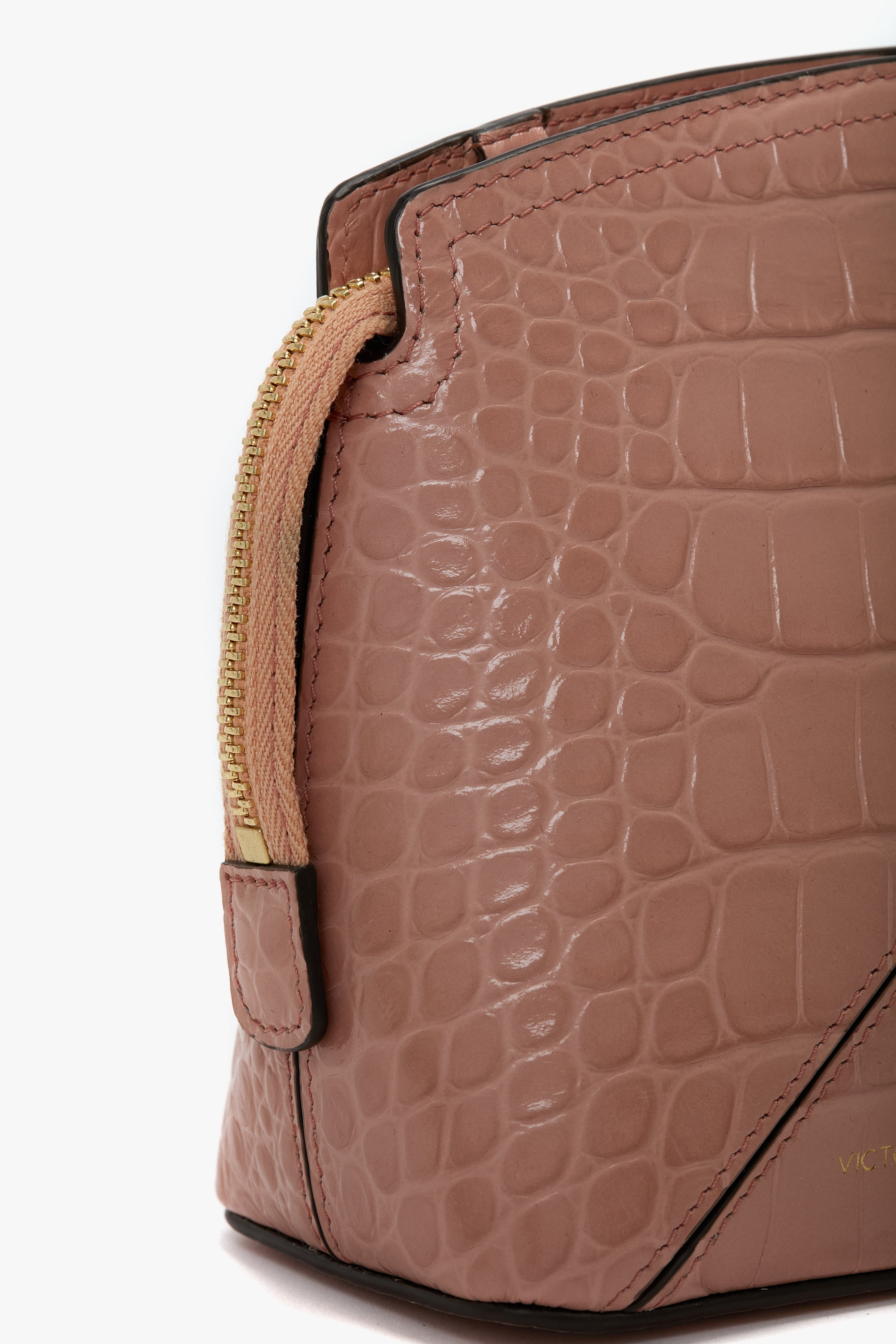 Victoria Crossbody Bag In Blush Pink Croc Embossed Leather - 8