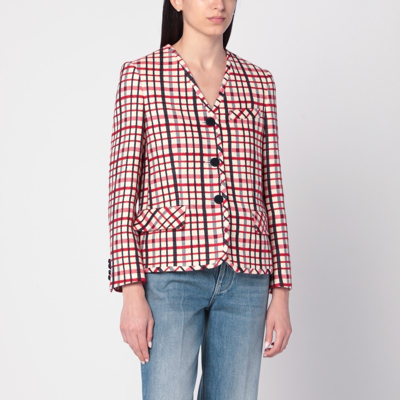 Check-pattern jacket in virgin wool and cotton - 1