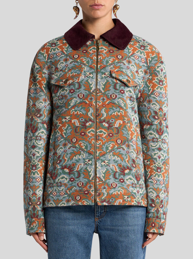 ZIPPED COTTON JACQUARD JACKET WITH FLORAL MOTIF 2