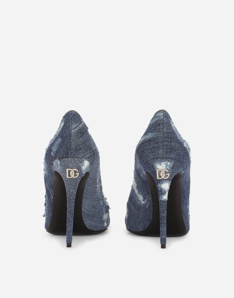 Dolce & Gabbana Patchwork denim pumps with rhinestone buckle outlook