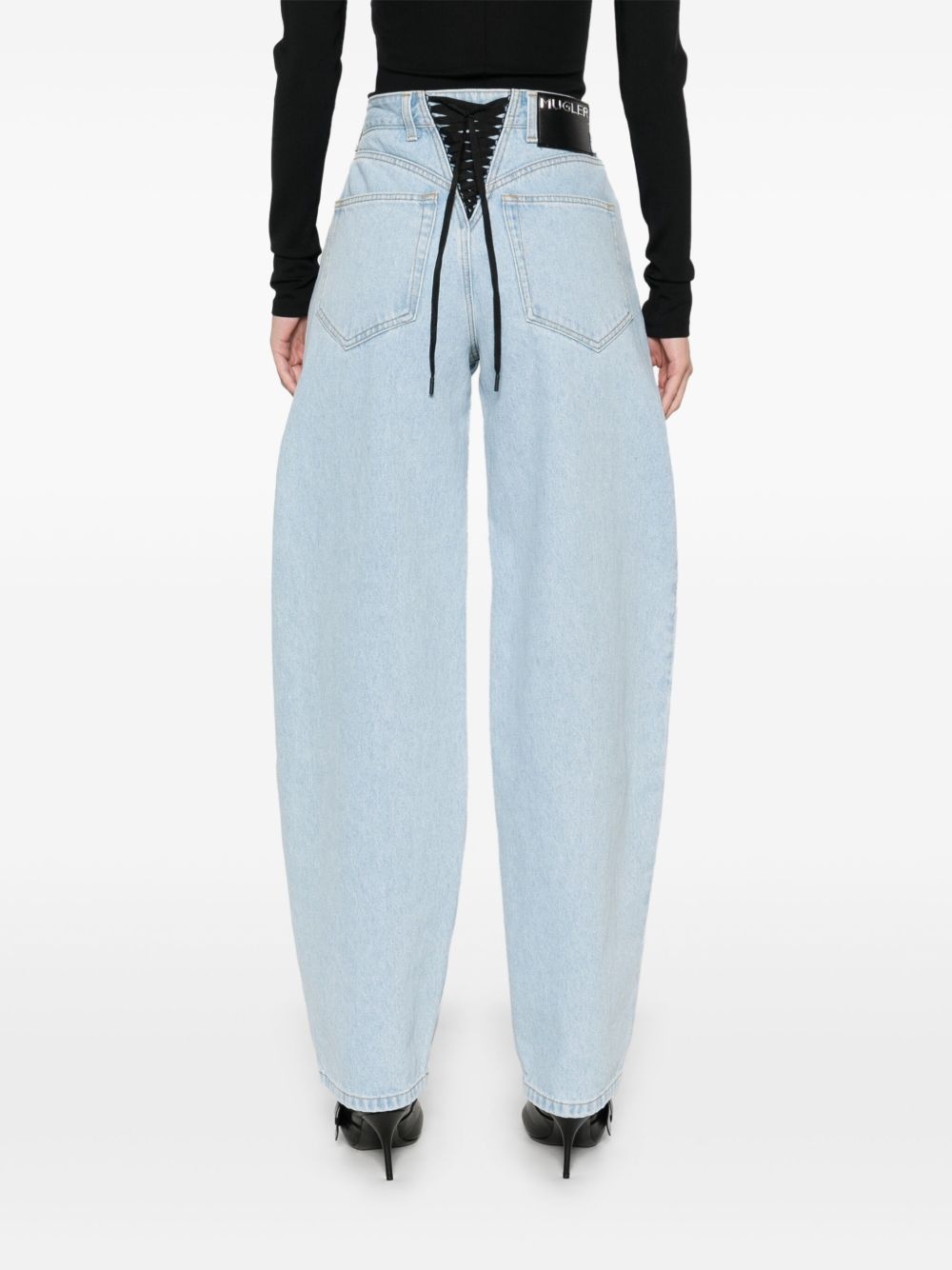 lace-up wide leg jeans - 4