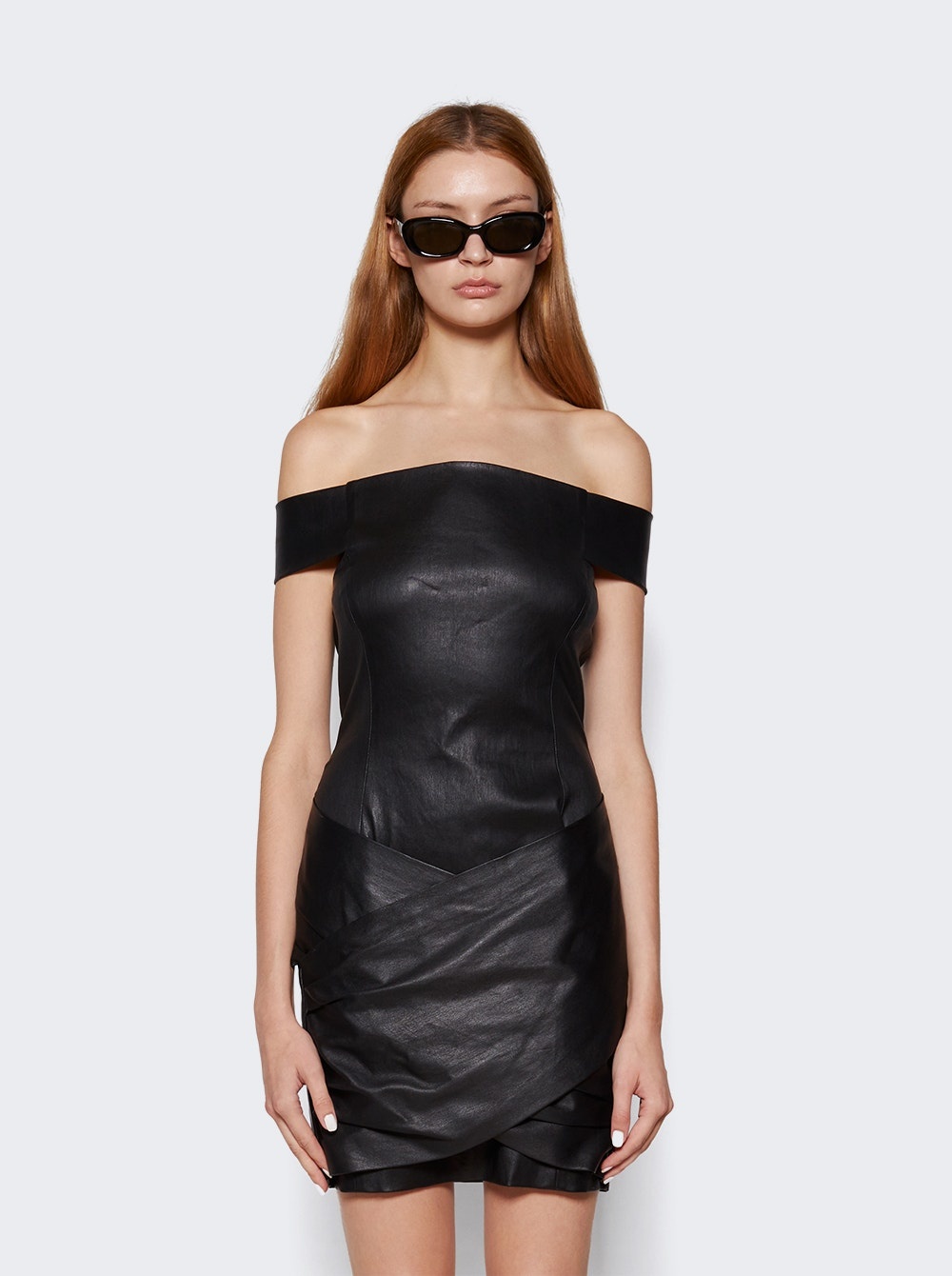 Draped Mini Leather Dress Black - 3