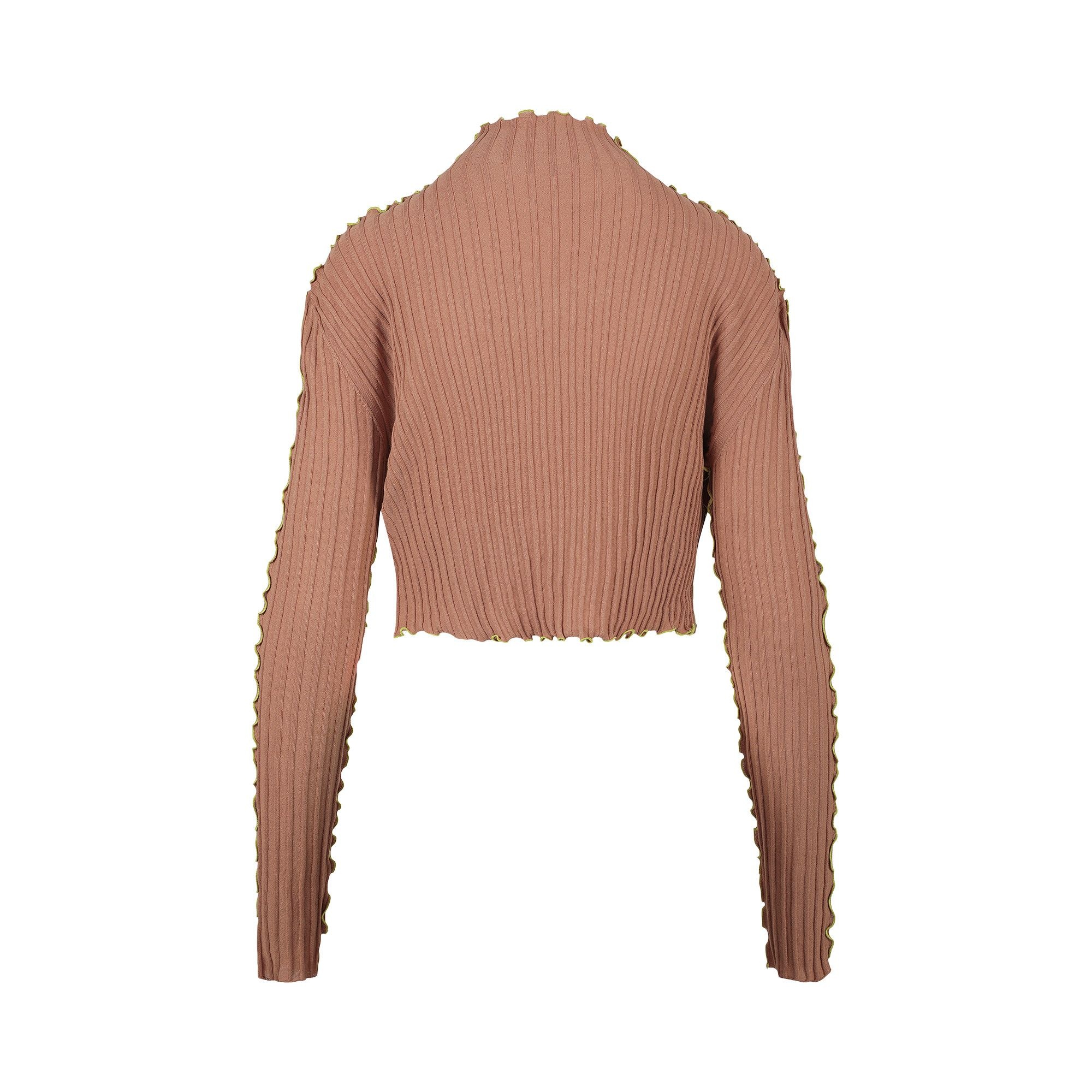 Off-White Wavy Cropped Long-Sleeve Mock Neck Top 'Camel/Yellow' - 2