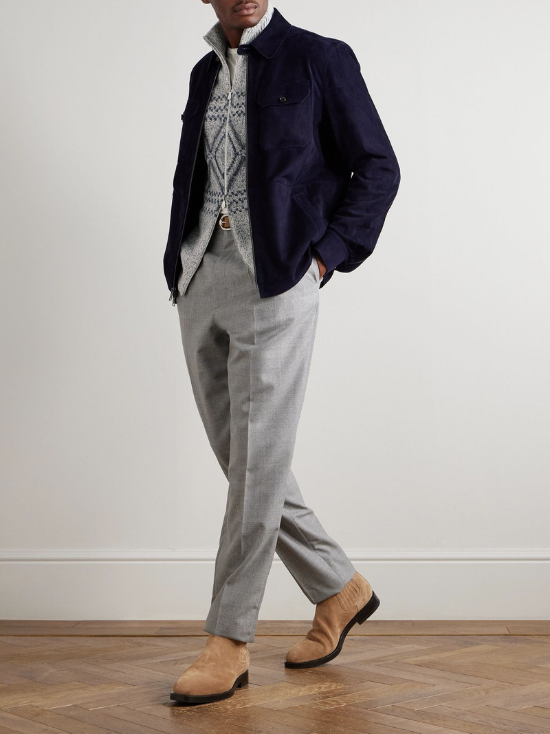 Brunello Cucinelli Fair Isle Wool, Silk and Cashmere-Blend Zip-Up Cardigan Gray outlook