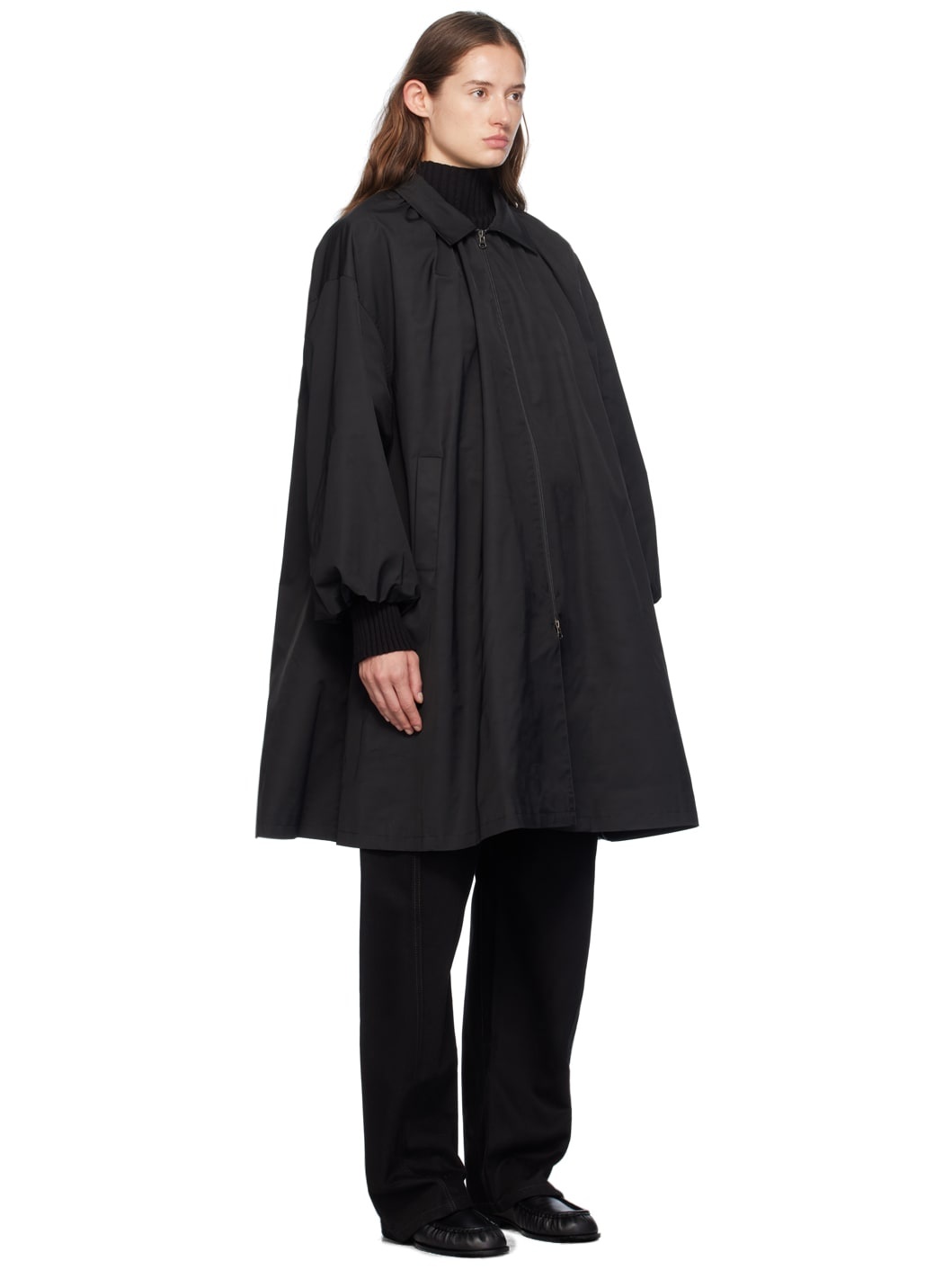 【AMOMENTO】24fw HERRINGBONE SHIRRING COAT AMOMENTO Black Shirring Dress Coat | REVERSIBLE