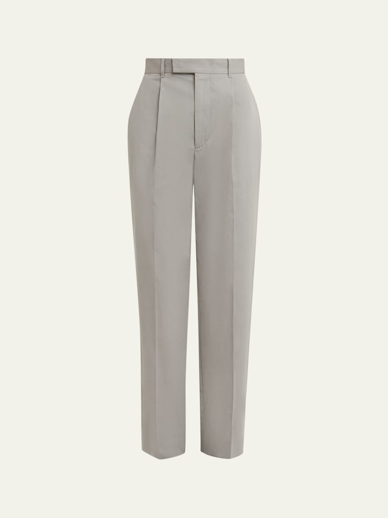 Pleated Cotton Straight-Leg Pants 1