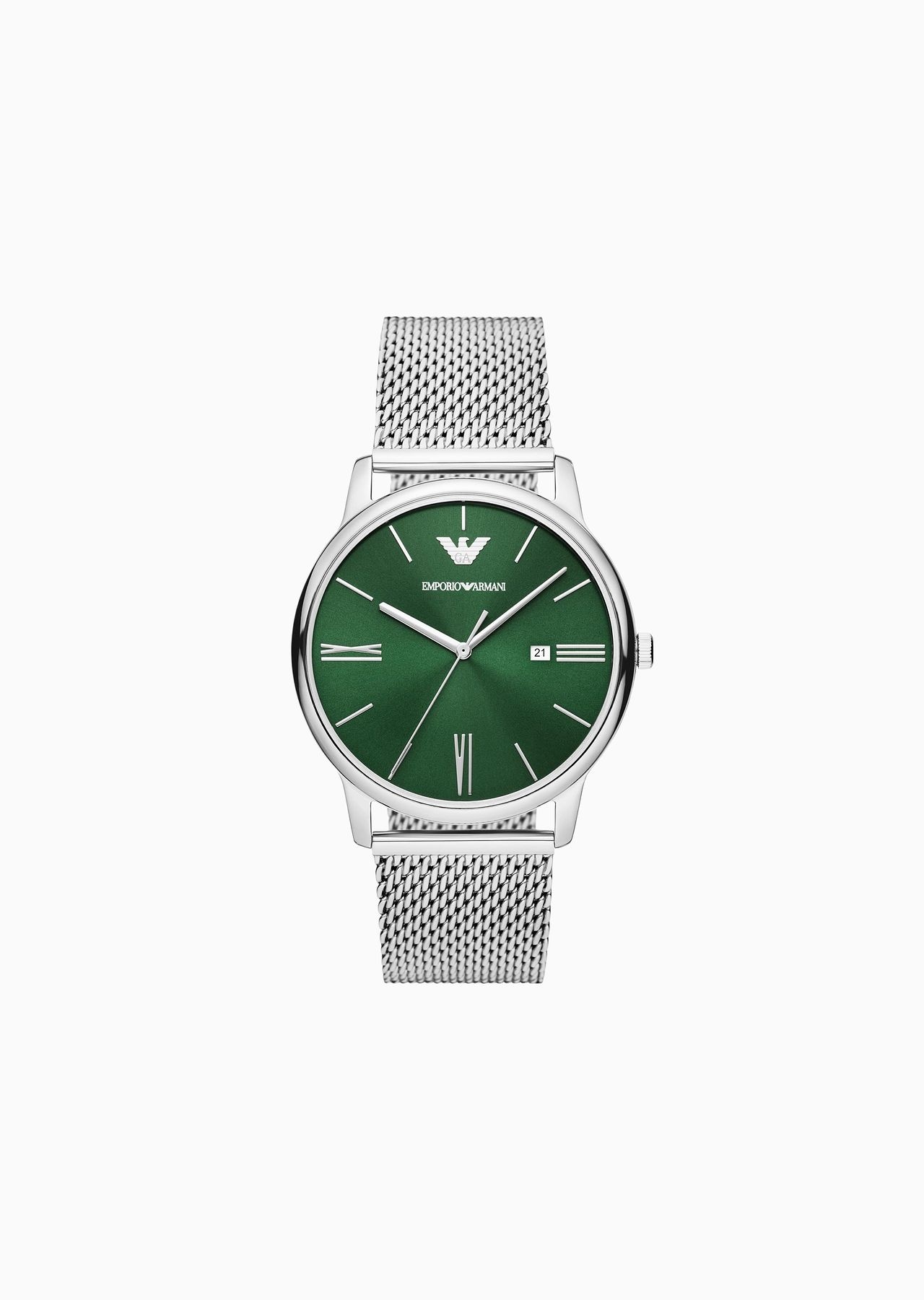 Three-Hand Date Stainless Steel Mesh Watch - 1