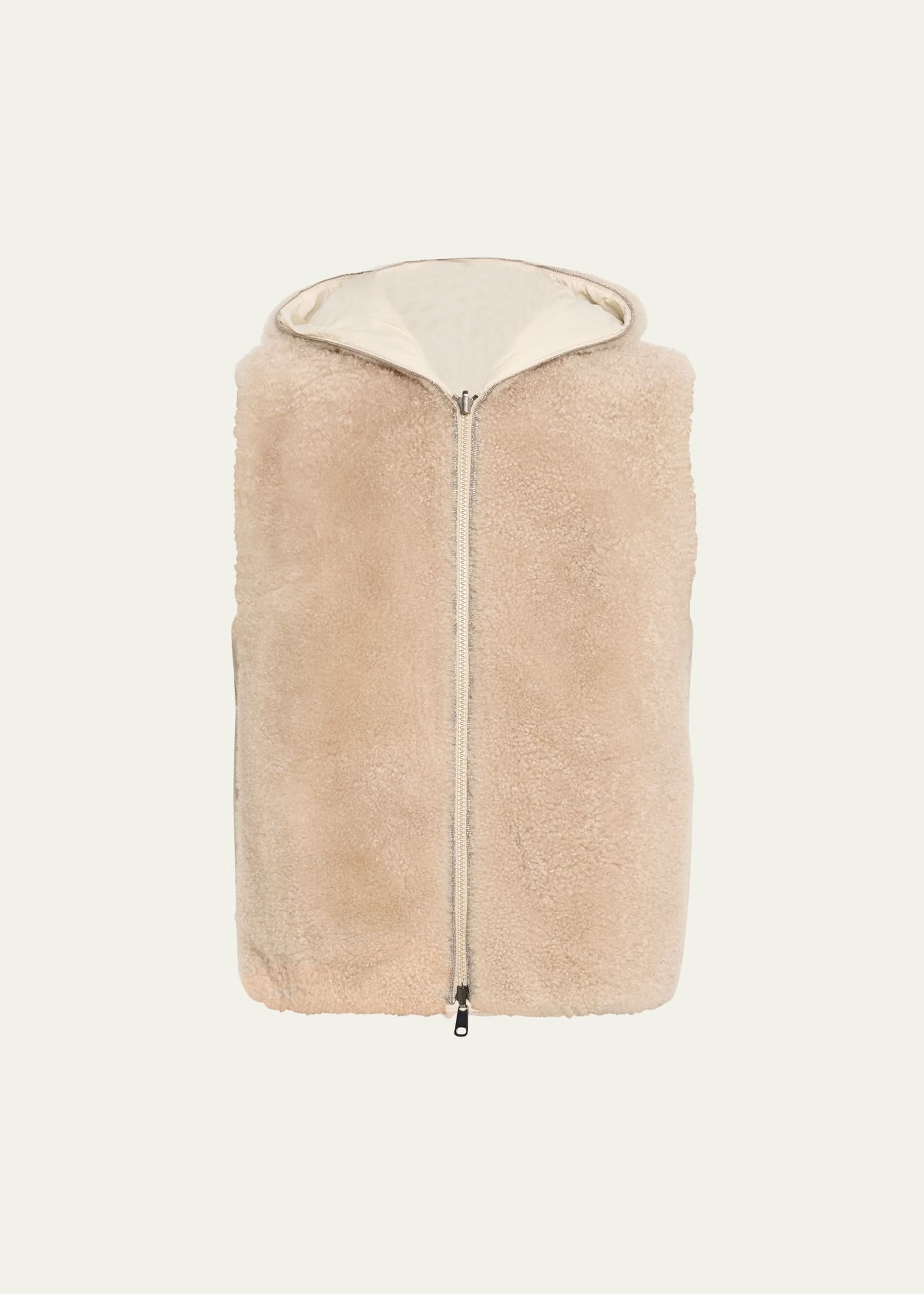 Cashmere Teddy Effect Reversible Hooded Vest - 1