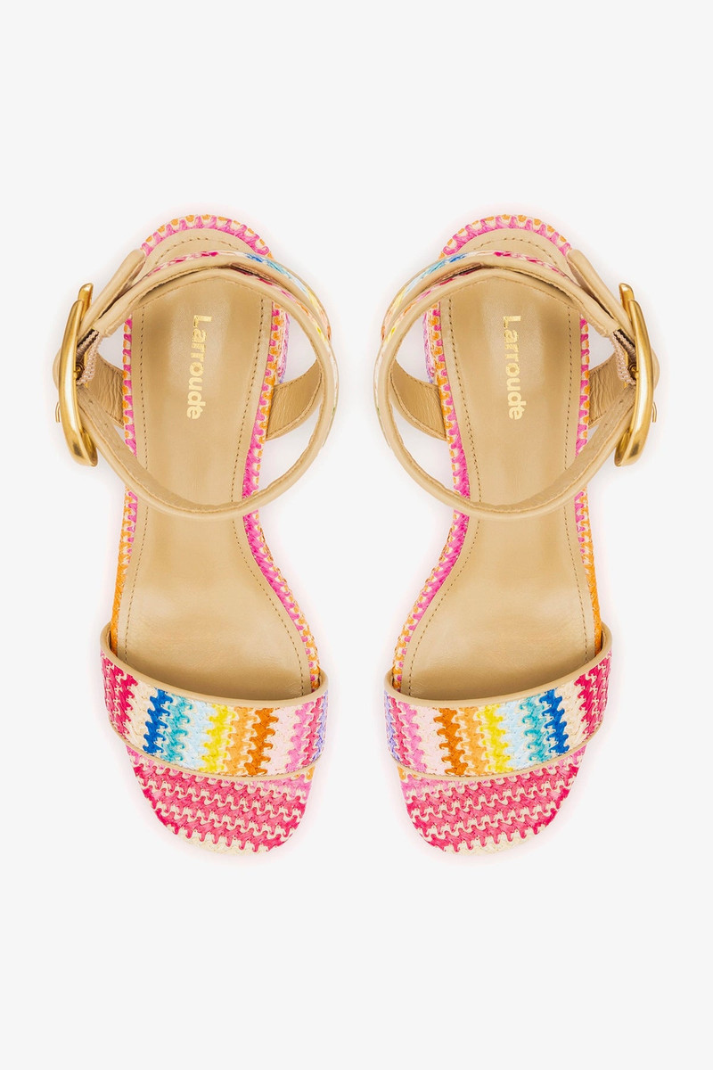 Dolly Verona Low Sandal In Rainbow Raffia and Neutral Leather 6