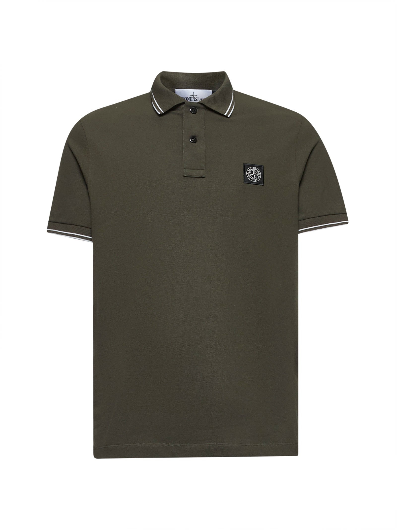 Green stretch piqué logo patch polo shirt - 1