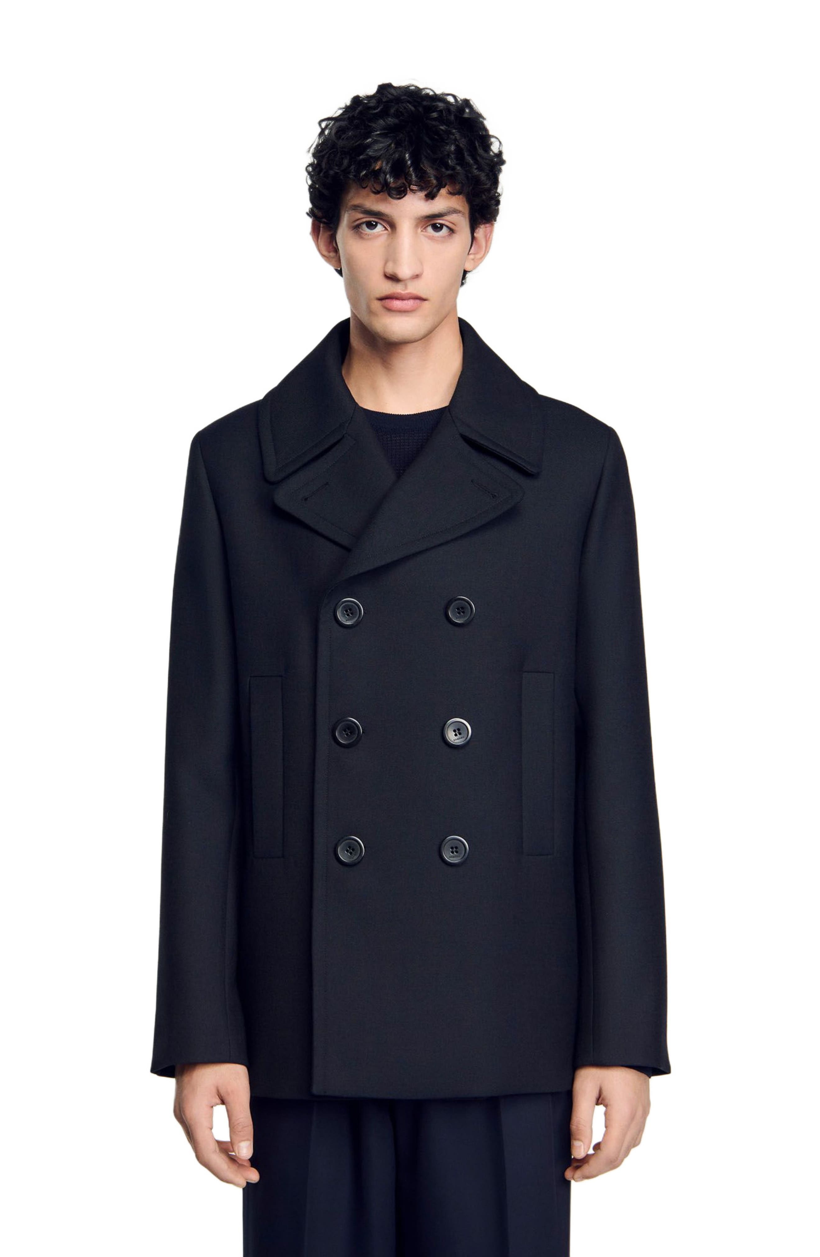 SANDRO Wool blend pea jacket in Navy Blue at Nordstrom - 3