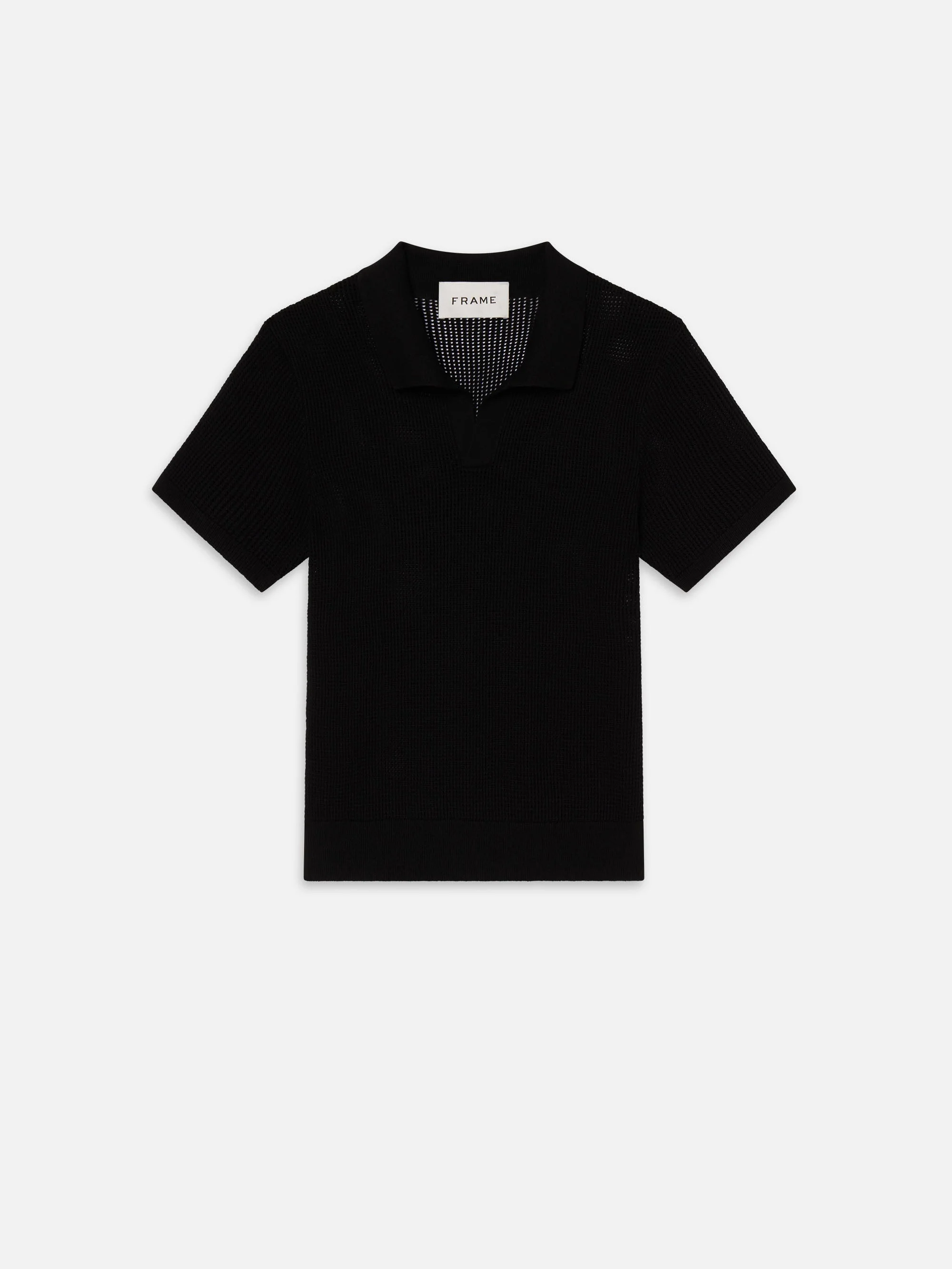 Open Weave Polo Sweater in Black - 1