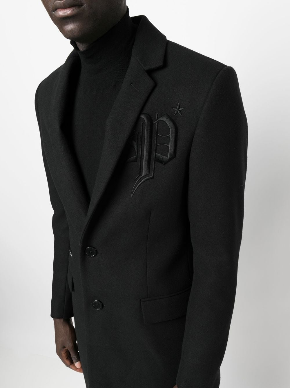 embroidered-logo single-breasted coat - 5