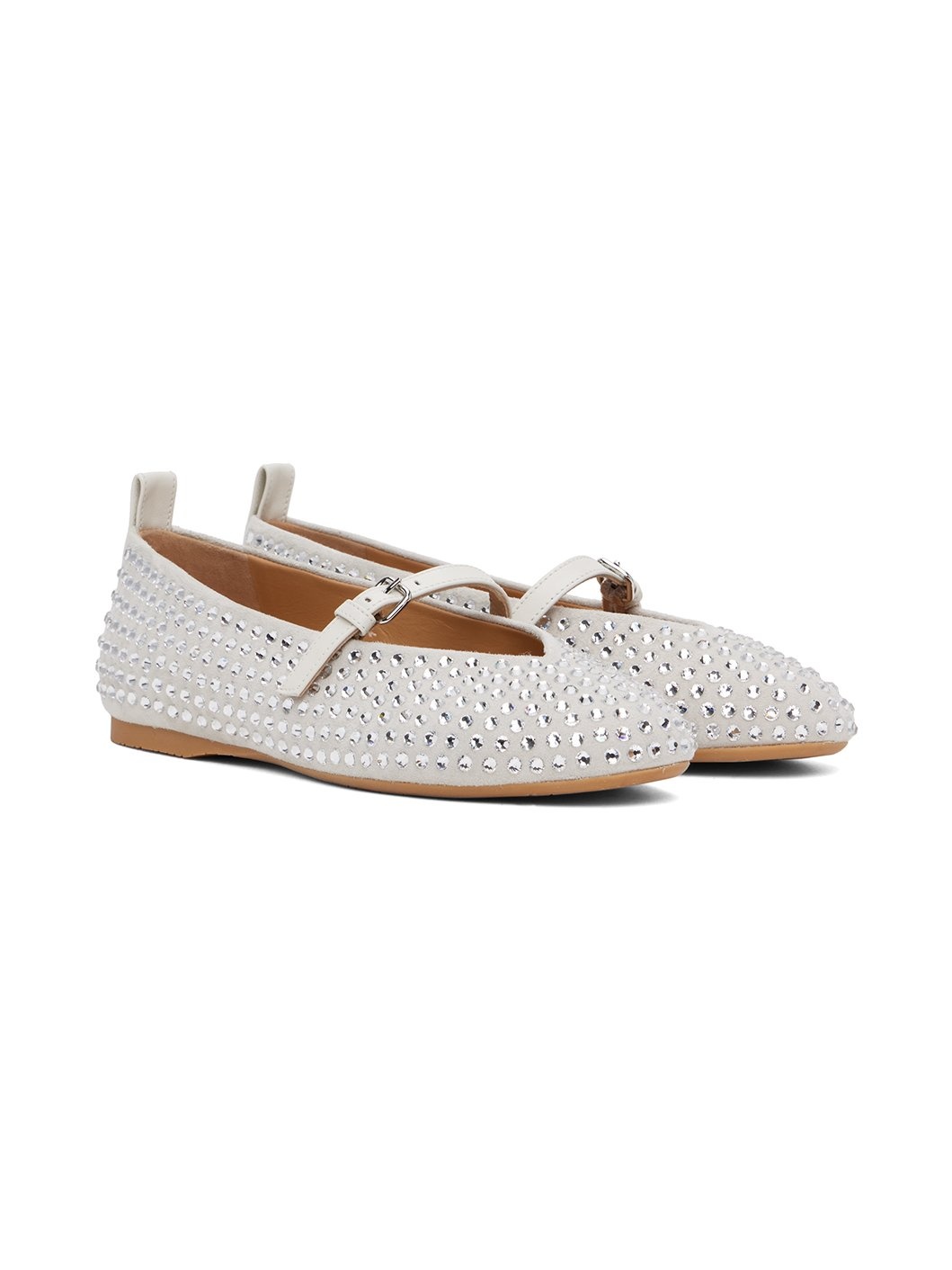 White Suede Mary Jane Ballerina Flats - 4