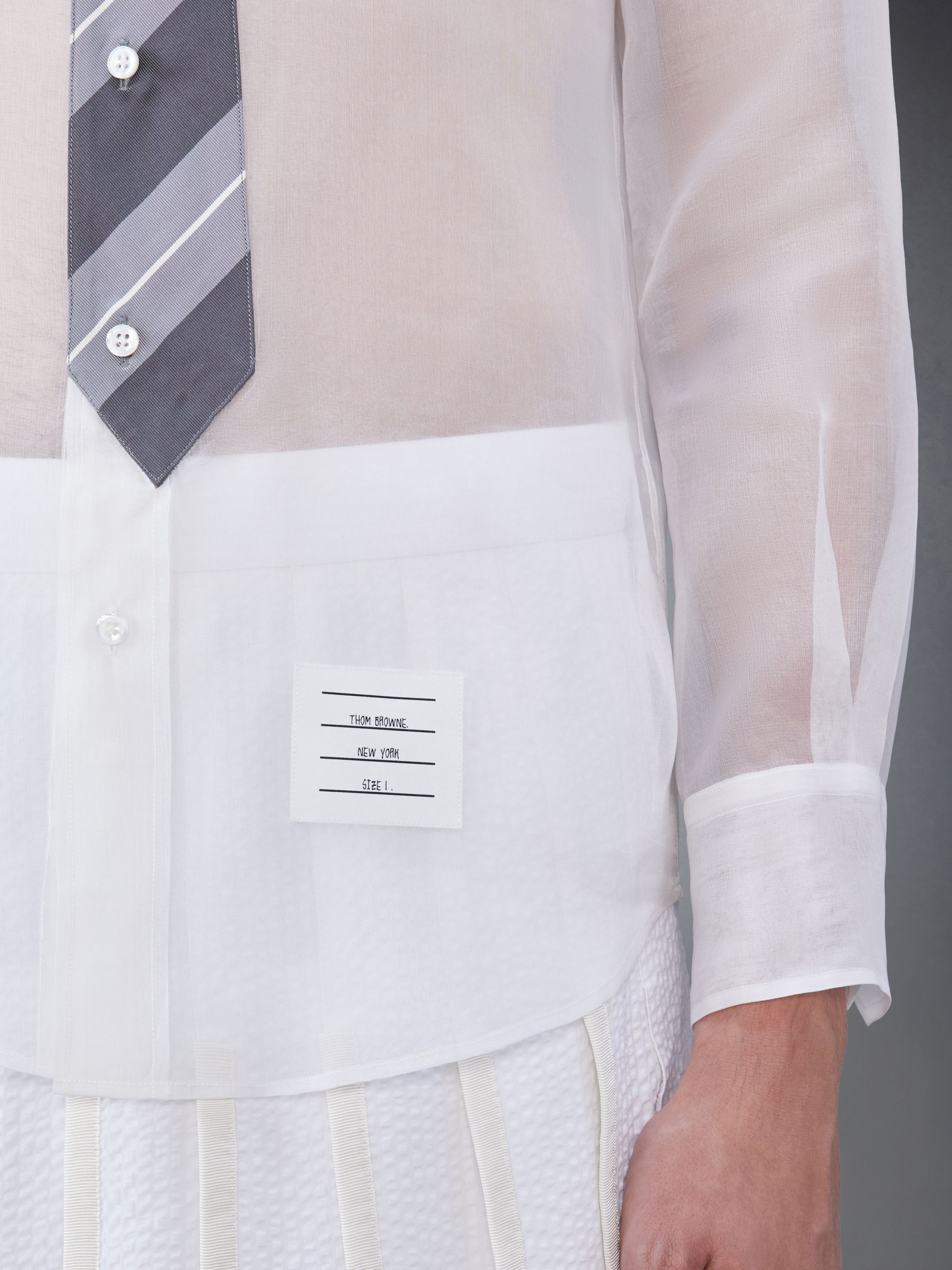 Silk Organza Tie Applique Round Collar Shirt - 6