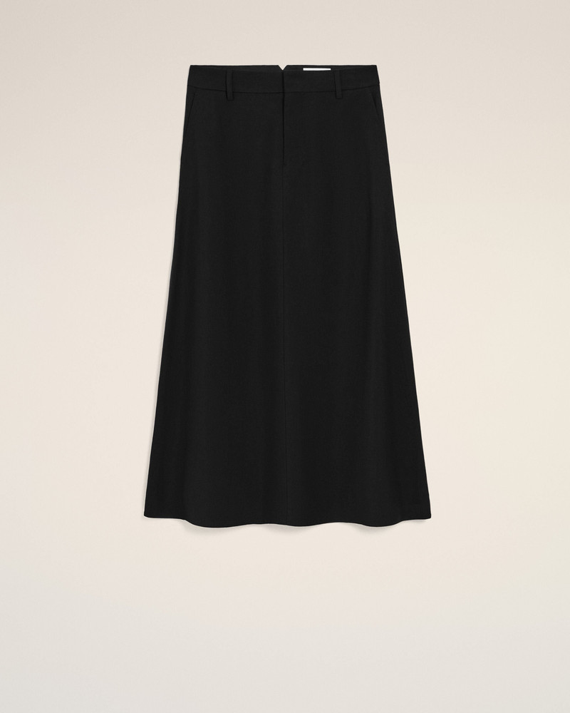 BLACK BLENDED LINEN TAILOR CONSTRUCTION LONG TRAPEZE SKIRT 1