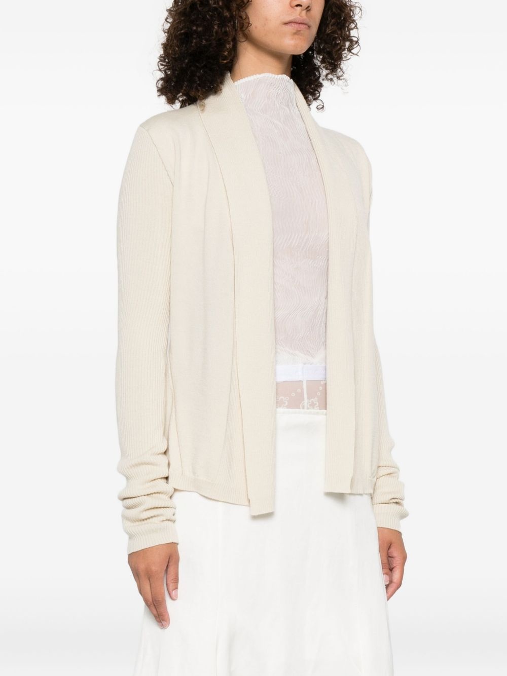 ribbed open-front cardigan - 3