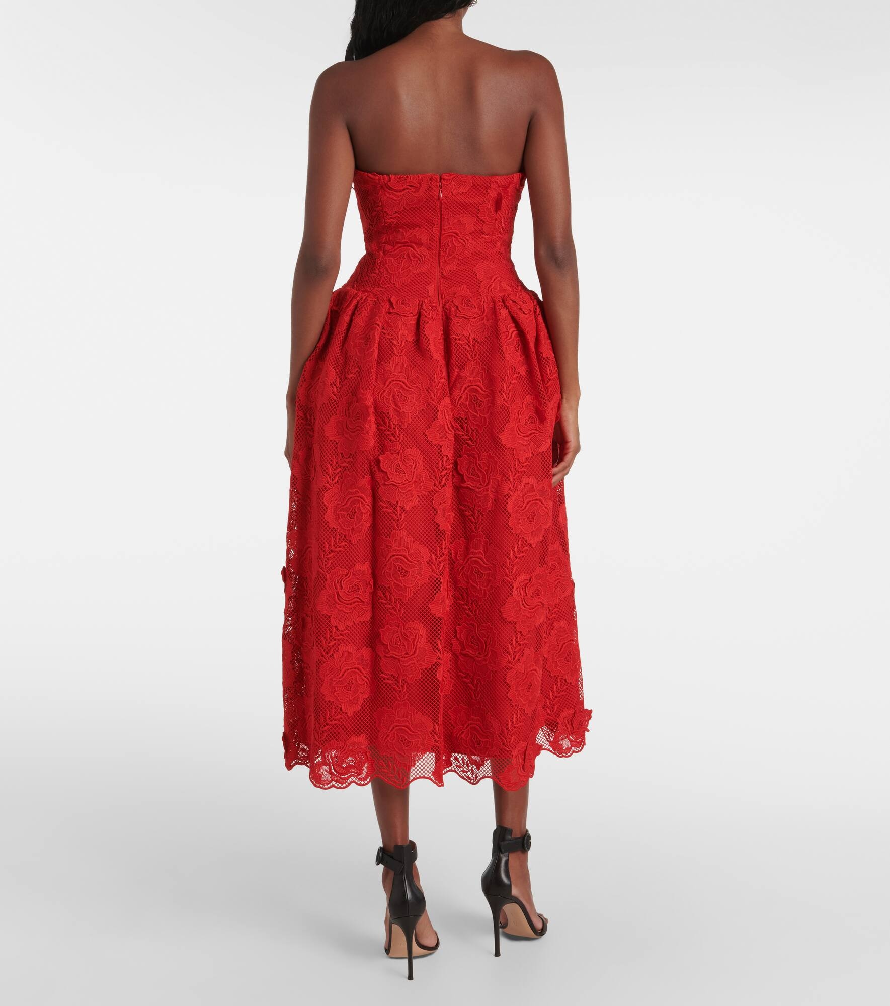 Self-Portrait 上品 Red Bandeau Lace ミディドレス Red Bandeau Lace Midi Dress – self-portrait-US