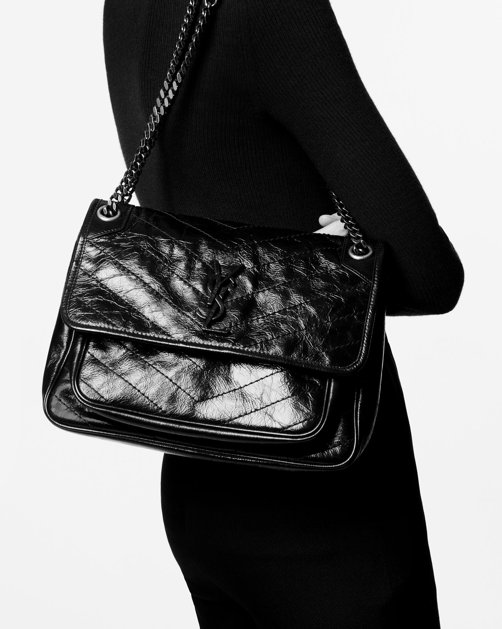 SAINT LAURENT niki medium chain bag in suede REVERSIBLE