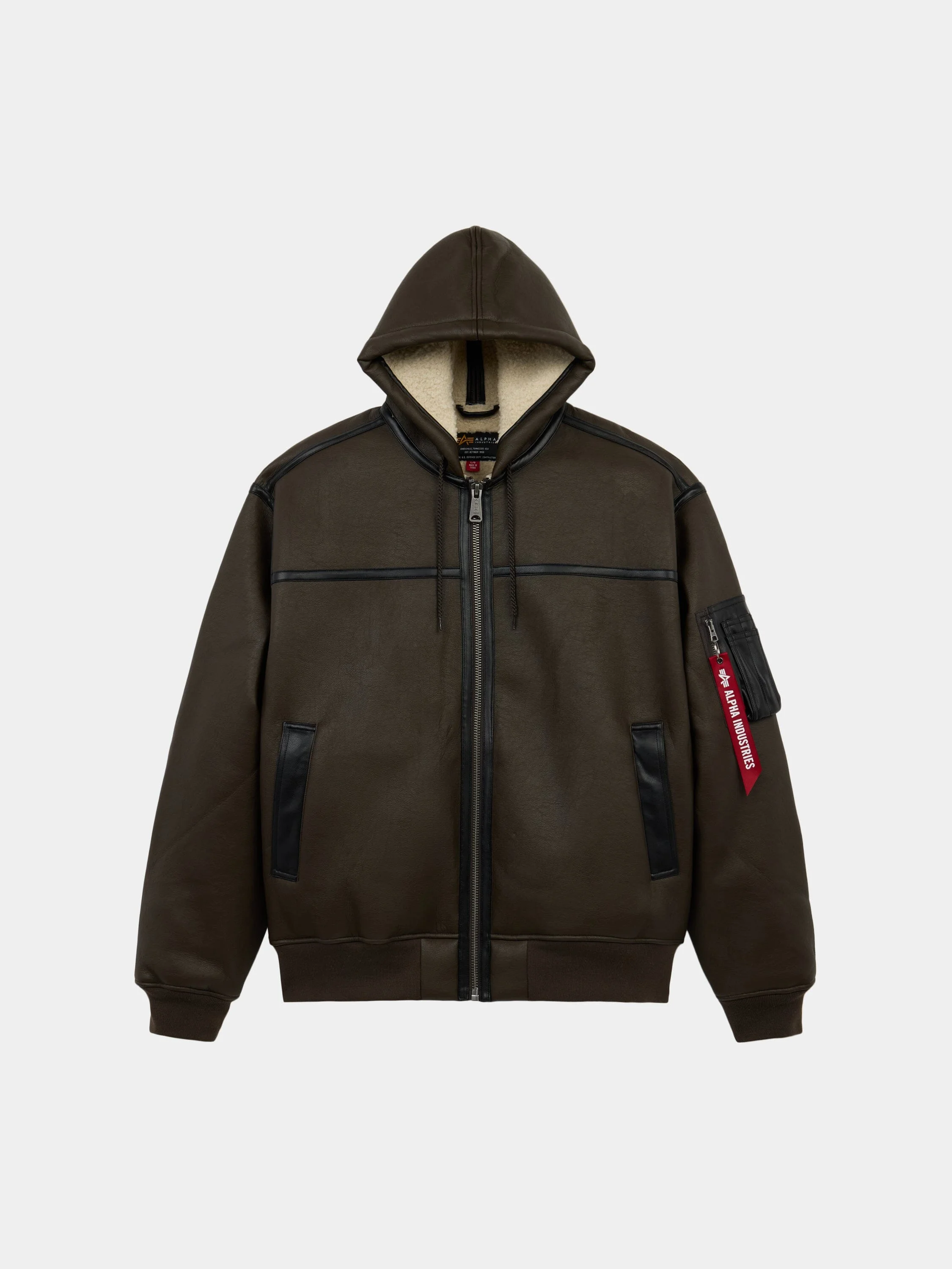 MA-1 HOODED FAUX LEATHER BOMBER JACKET - 1