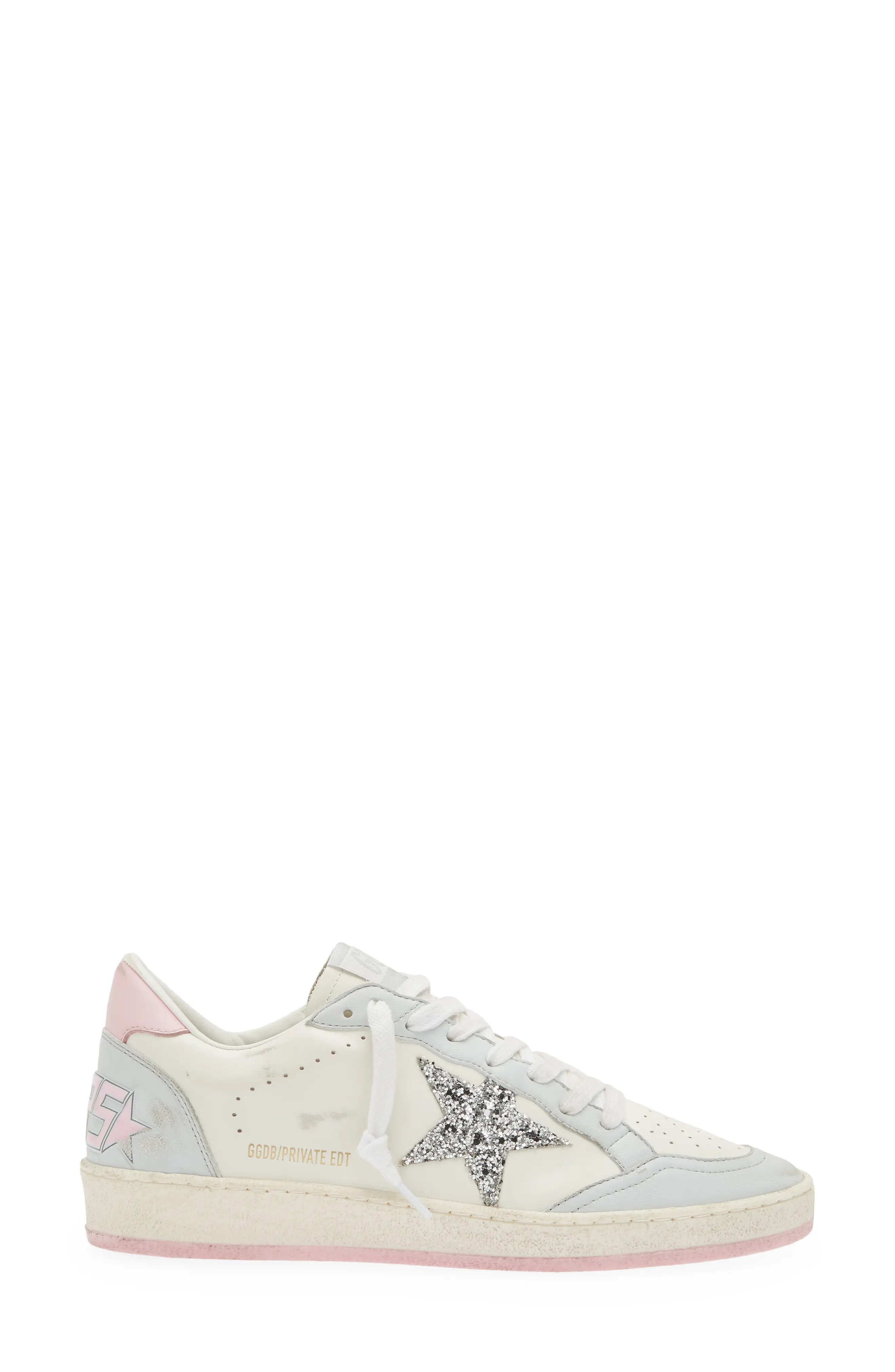 Ball Star Low Top Sneaker in White/Silver/Pink - 3