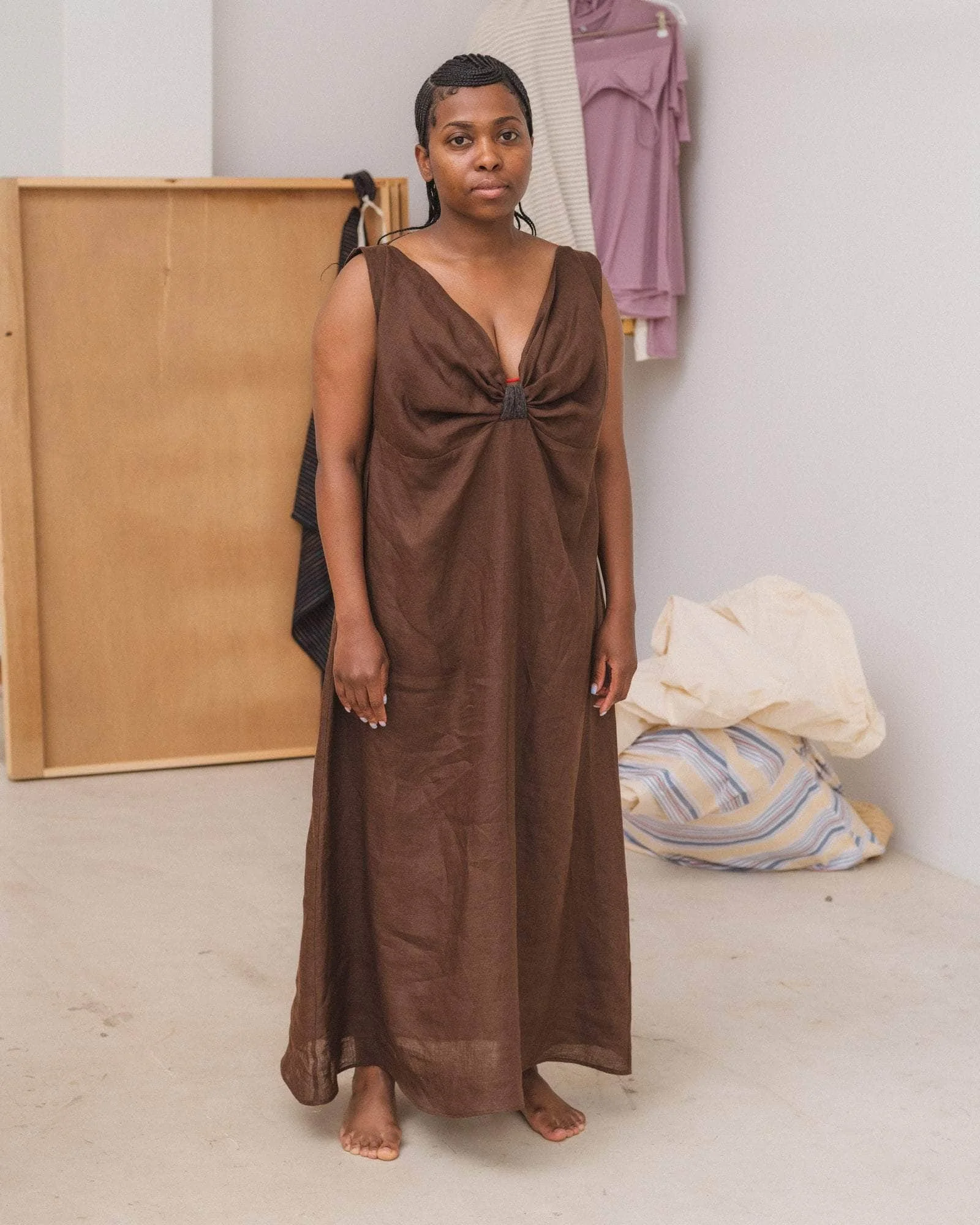 Sepia Dress - Fine Linen and Lace - 1