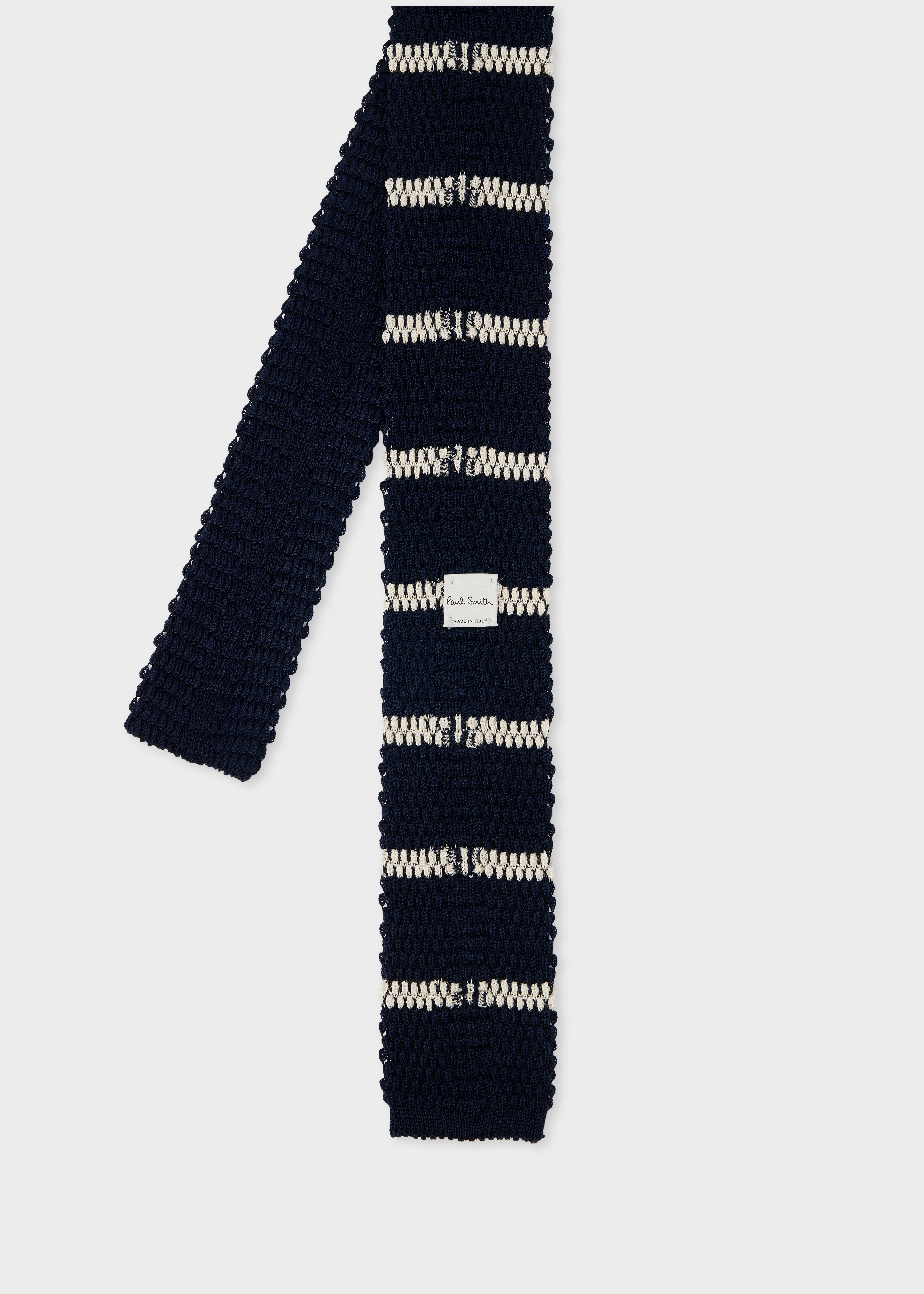 Navy and White Knitted Stripe Tie - 2