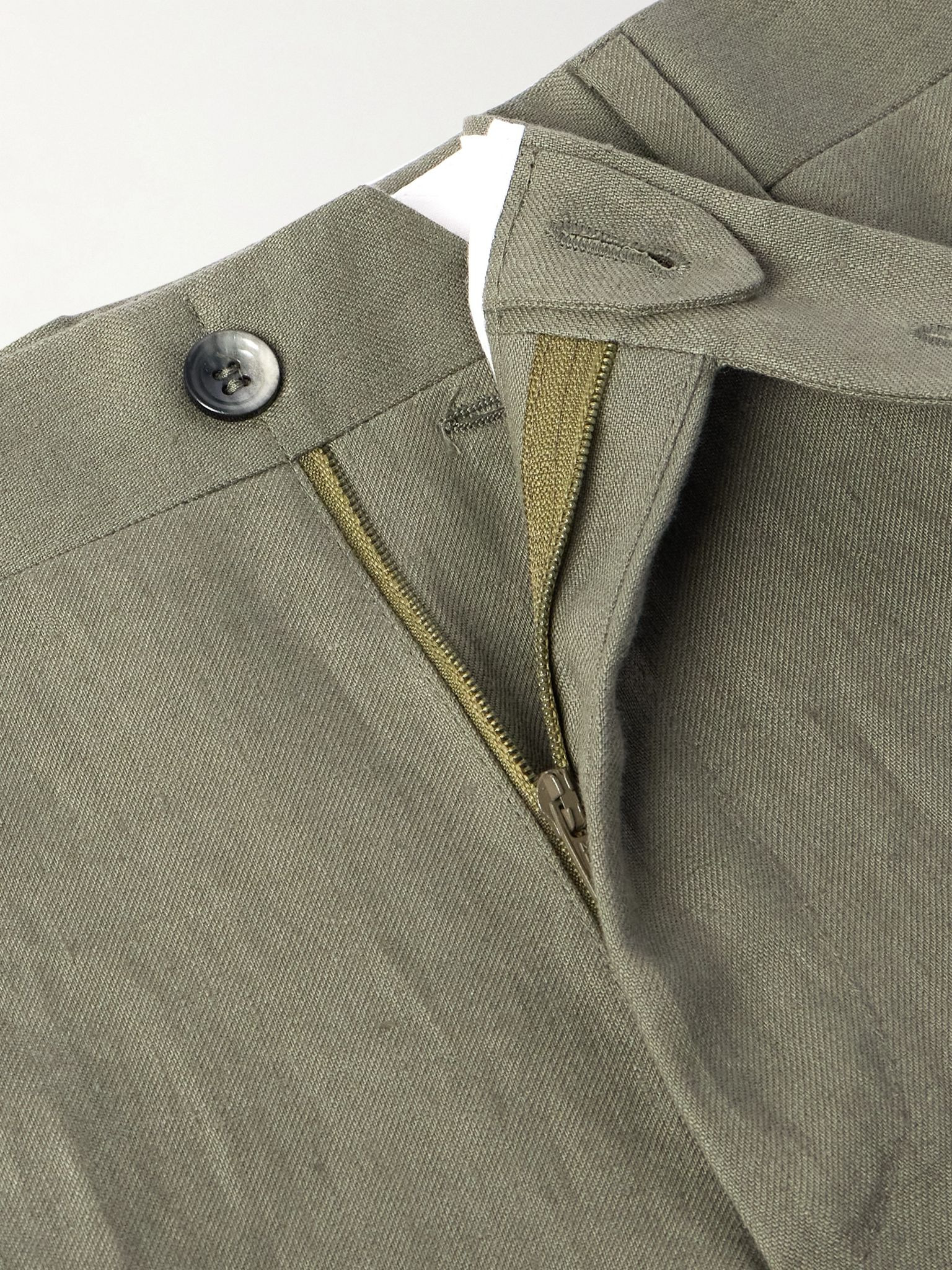 Slim-Fit Linen Suit Trousers Green - 6
