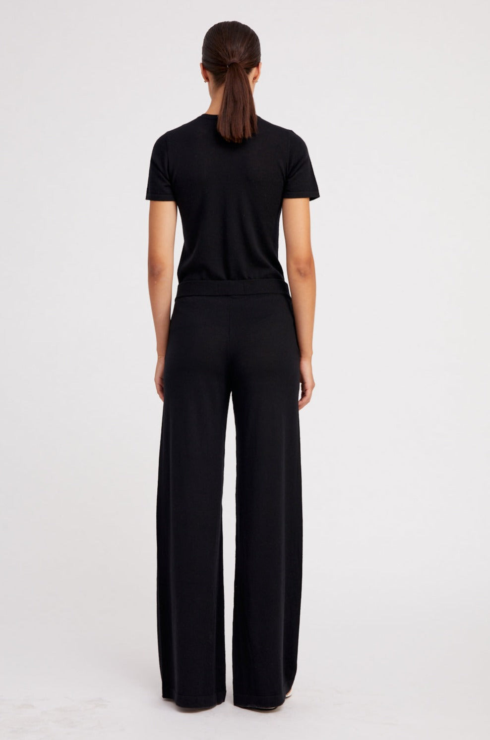 BLACK ULTRA FINE CASHMERE WIDE LEG PANTS - 4
