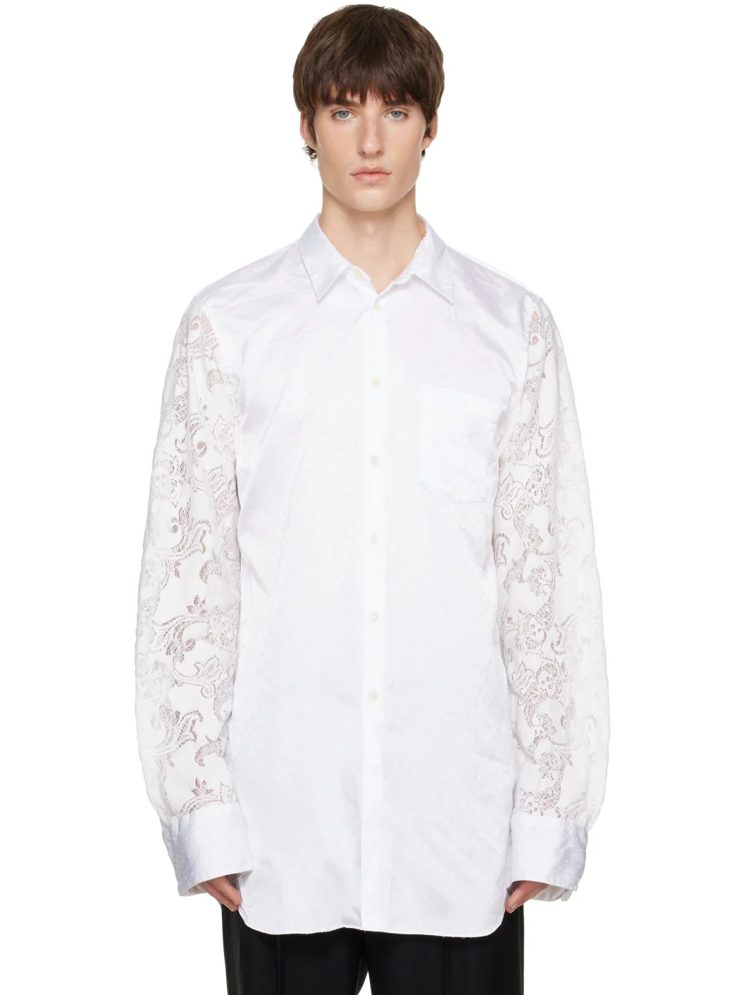 White Satin Jacquard Dot Shirt - 1