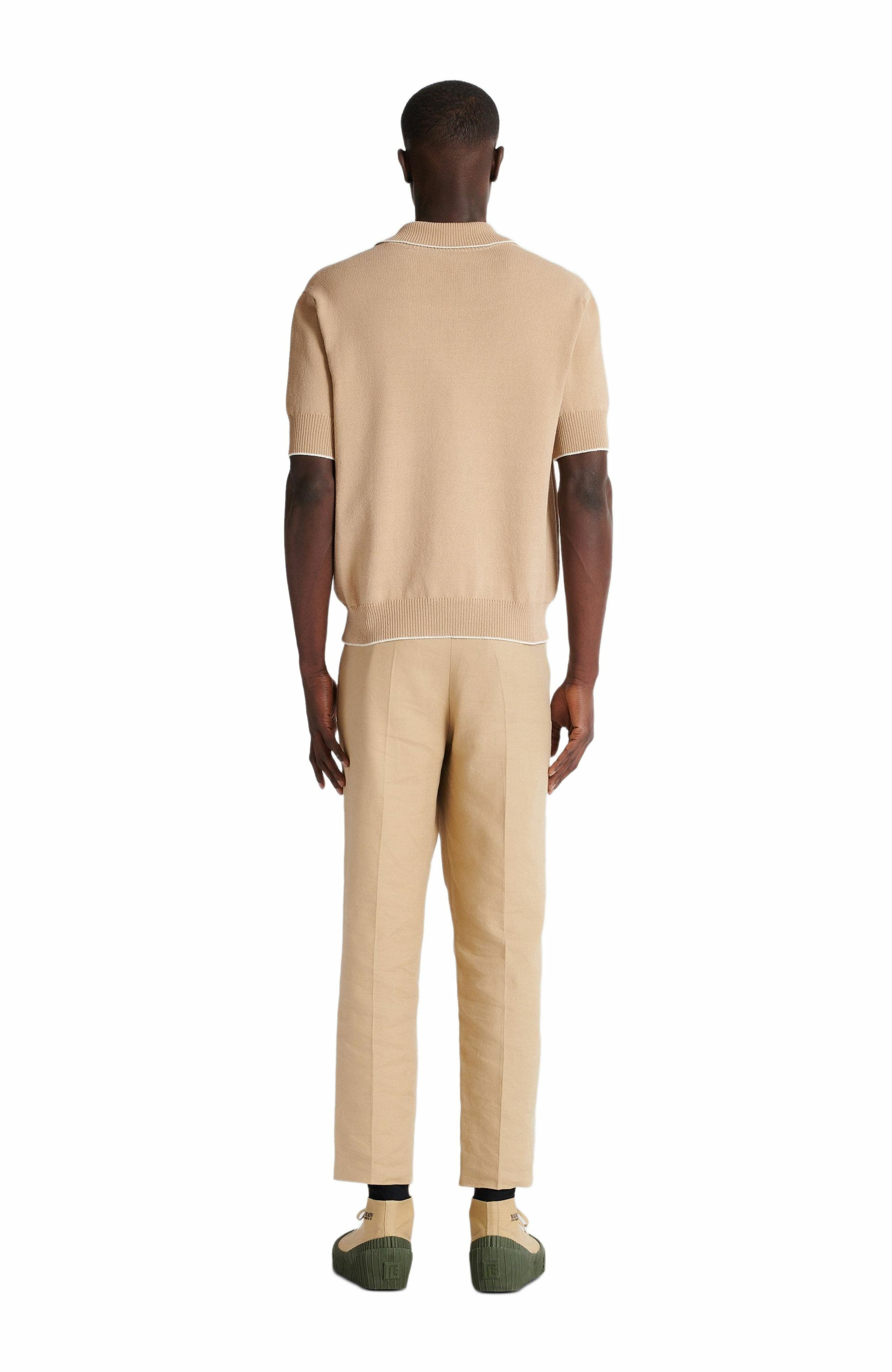 Balmain Écusson embroidered knit polo shirt in Beige at Nordstrom - 4