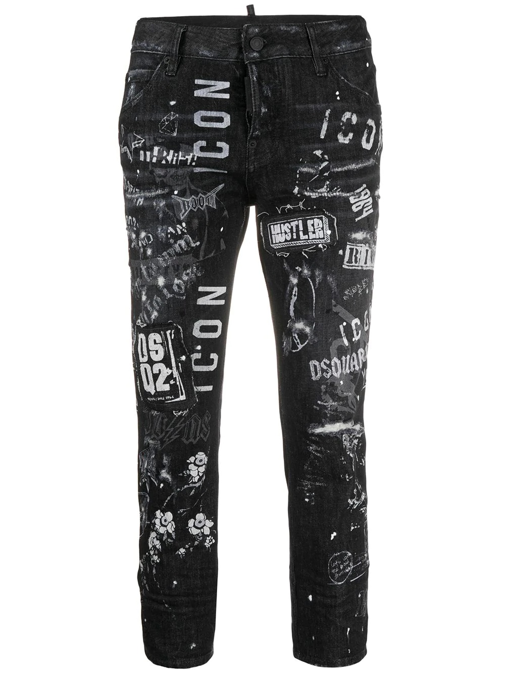 logo print distressed cropped jeans - 1