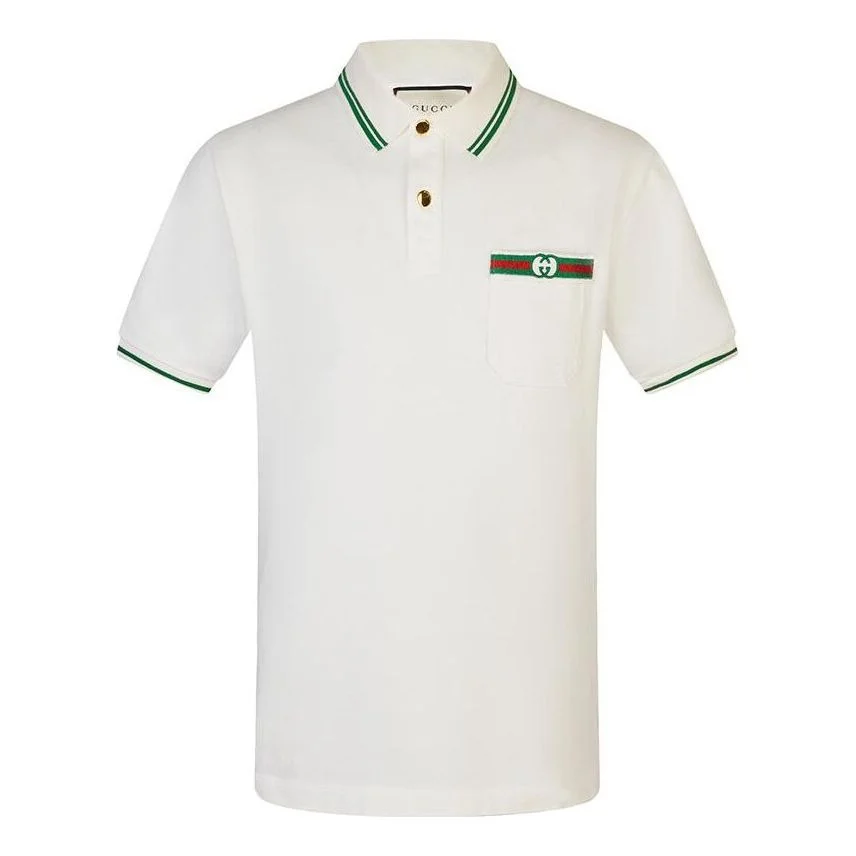 Gucci Embellished Webbing And Interlocking GG Short Sleeves Polo Shirt 'White' 628339-XJCQR-9061 - 1