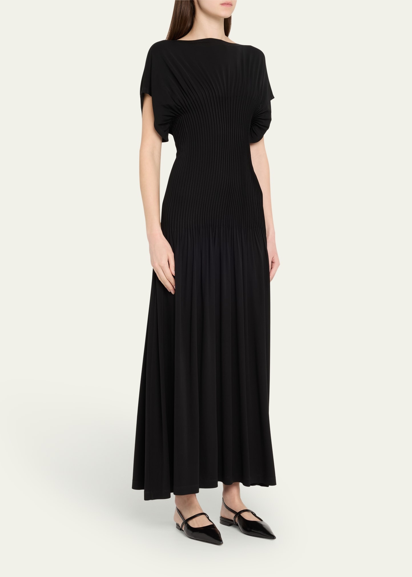 Knife-Pleated Jersey Empire Maxi Dress - 4