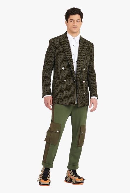 Wide-legged khaki jersey and nylon cargo sweatpants - 2