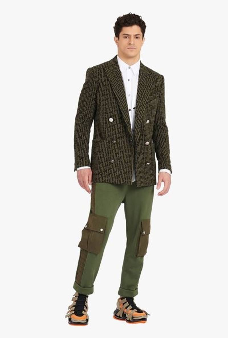 Balmain Wide-legged khaki jersey and nylon cargo sweatpants outlook