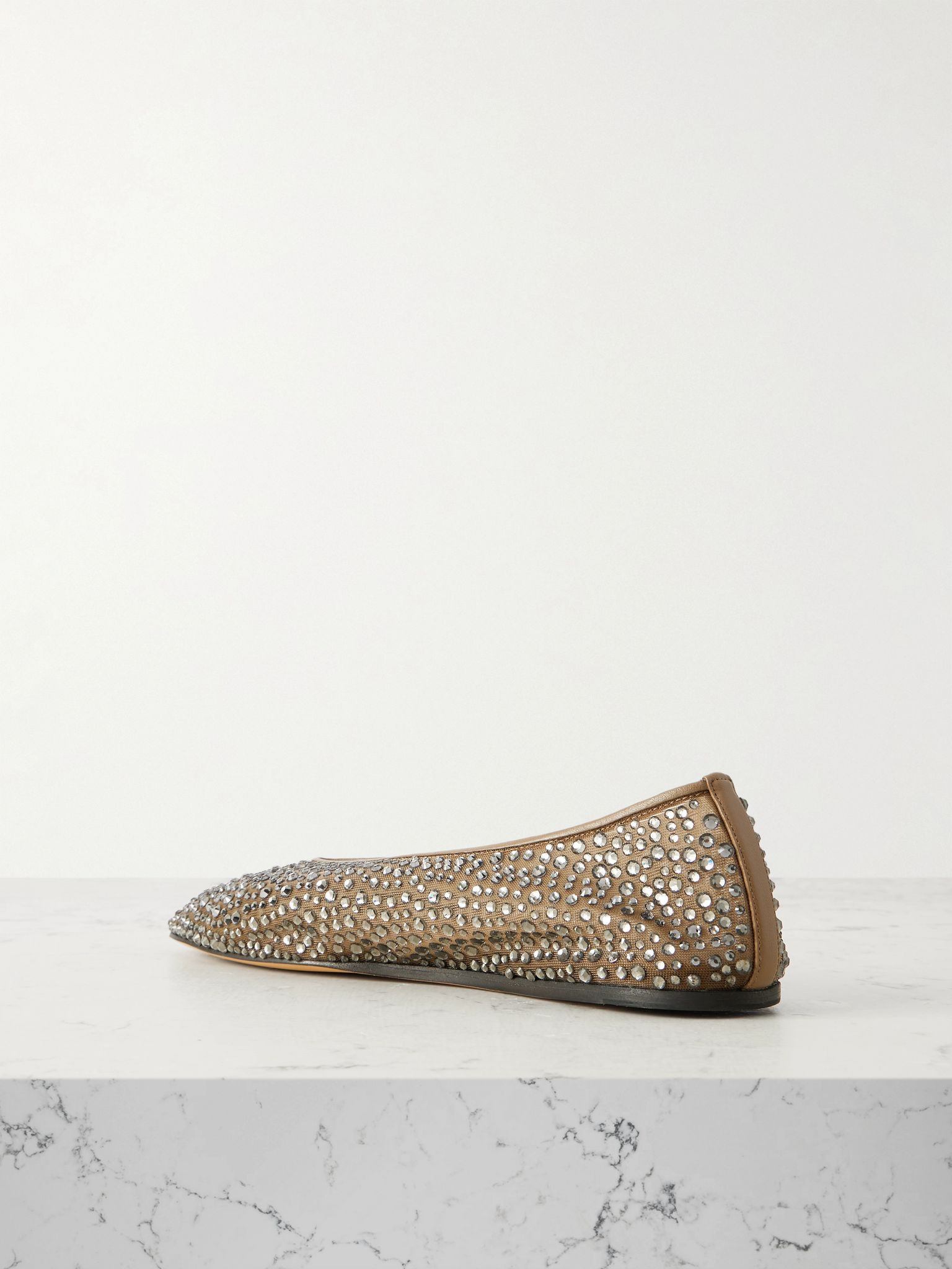 Luna leather-trimmed crystal-embellished mesh flats Neutral - 3