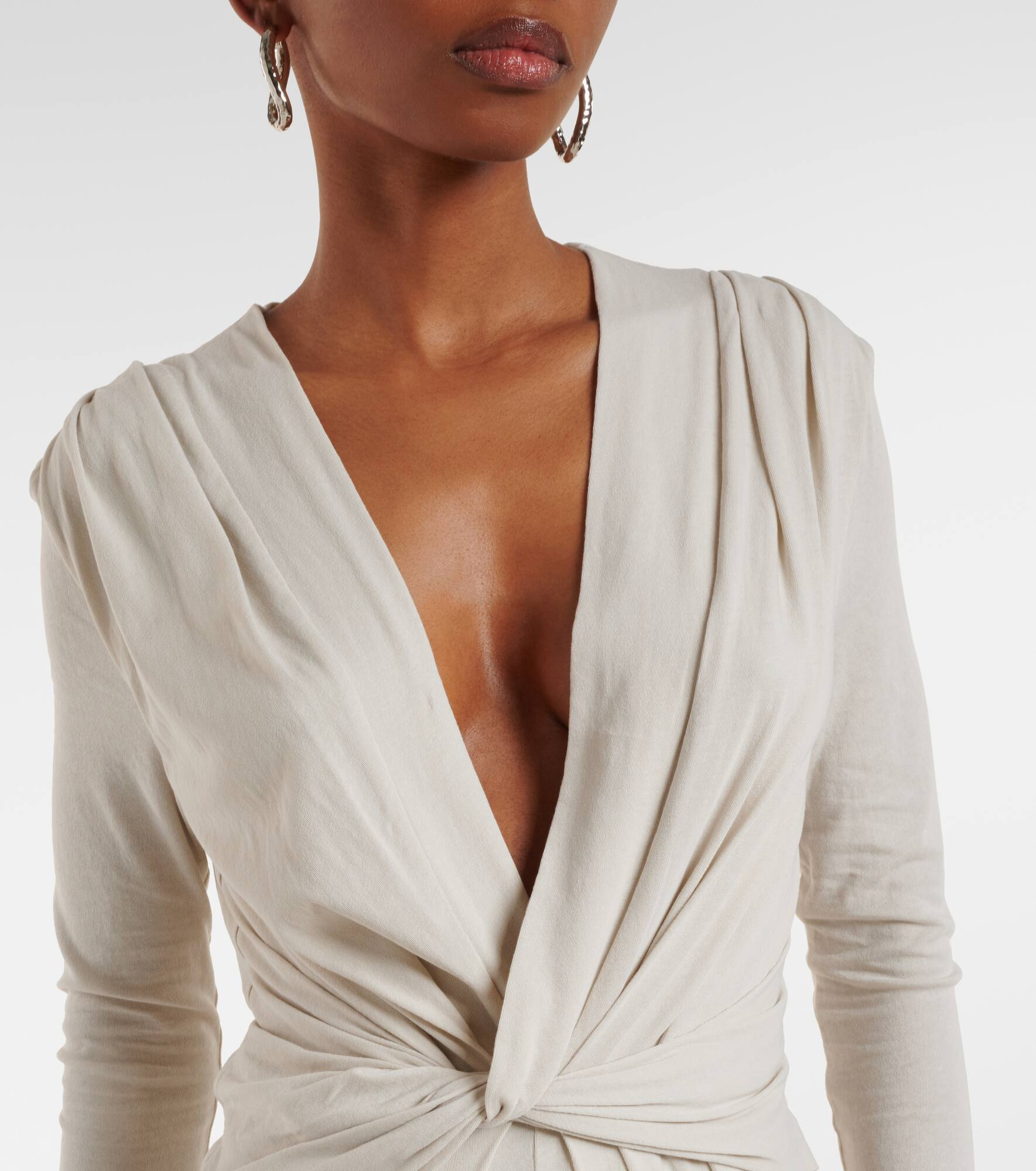 Gathered cotton-blend jersey maxi dress - 4
