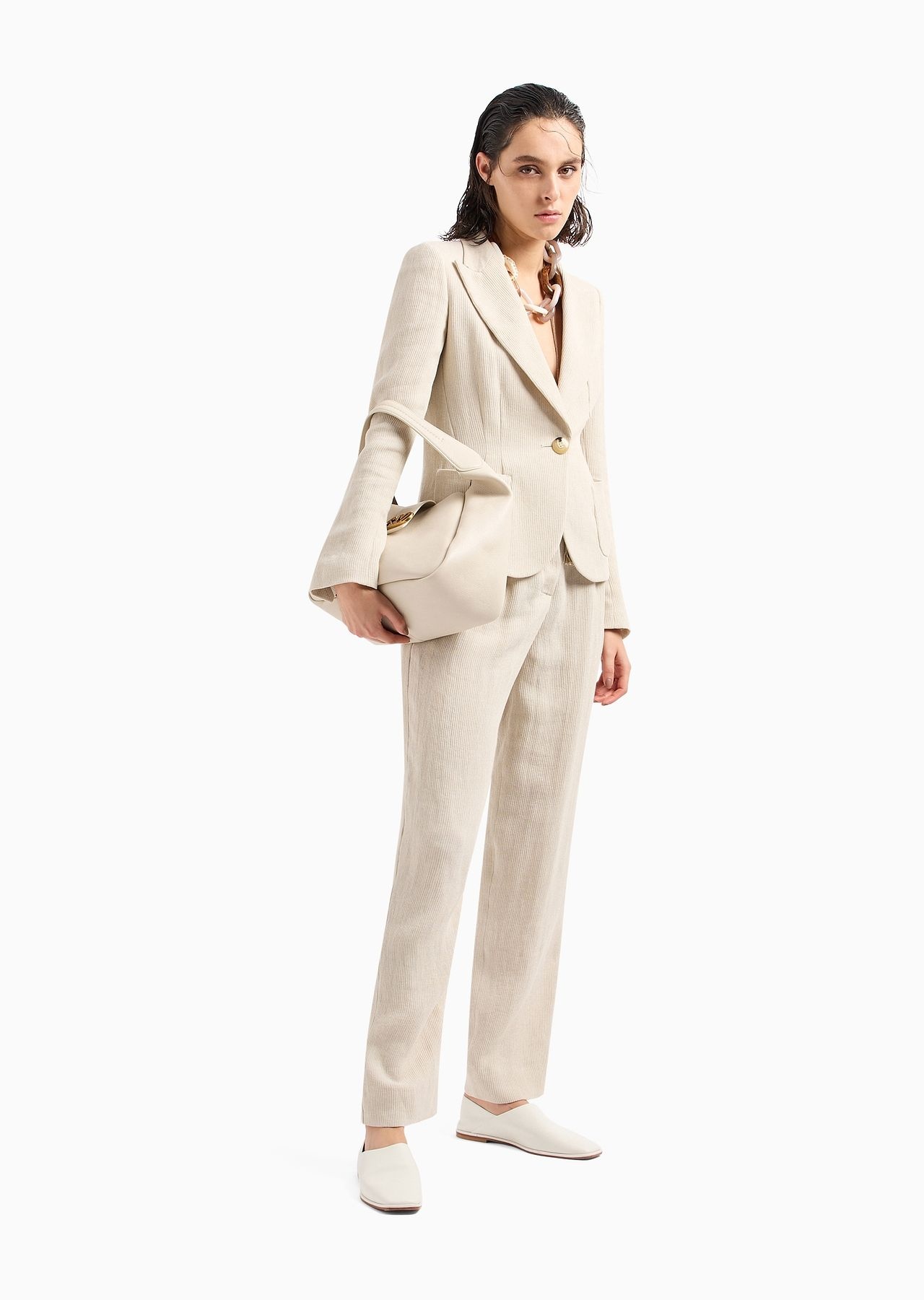 Single-breasted jacket in a linen-blend armure crêpe - 4