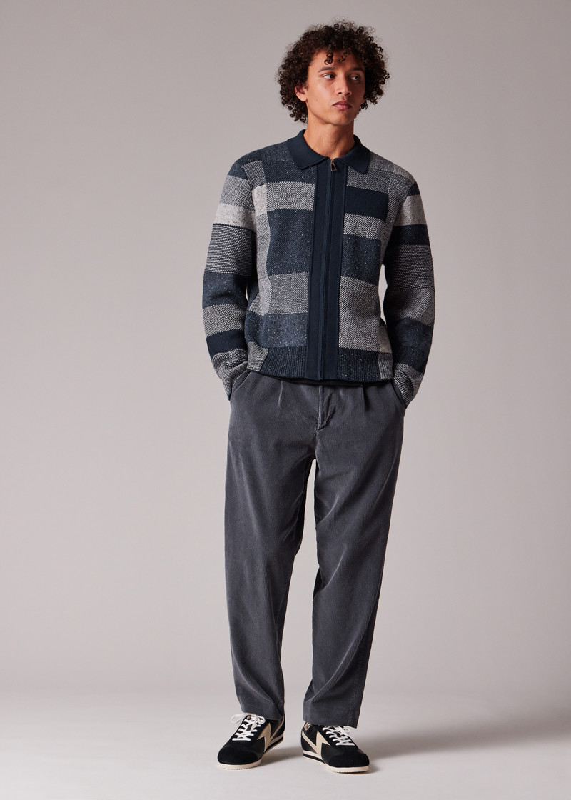 Navy Tonal Patchwork Zip-Through Cardigan 5