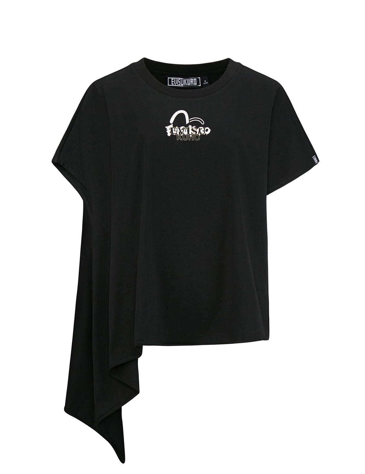 Slogan Print Asymmetric Sleeve T-shirt - 12