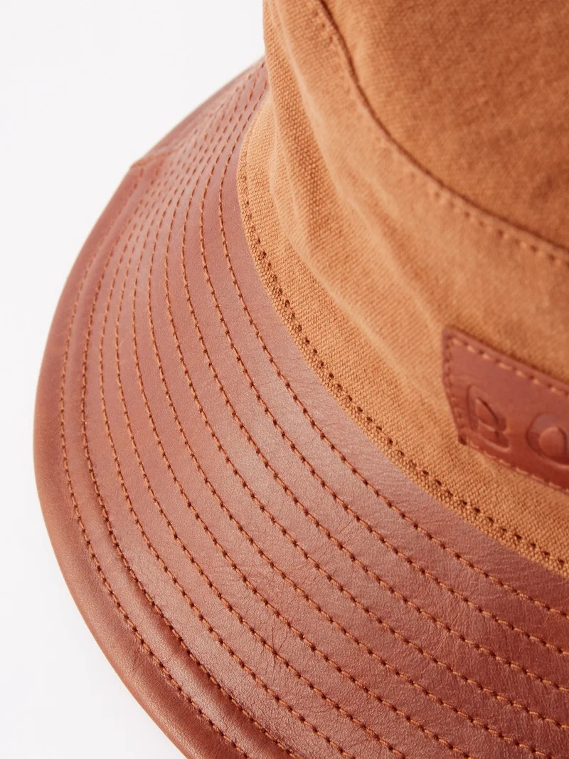 Leather-brim cotton bucket hat - 2