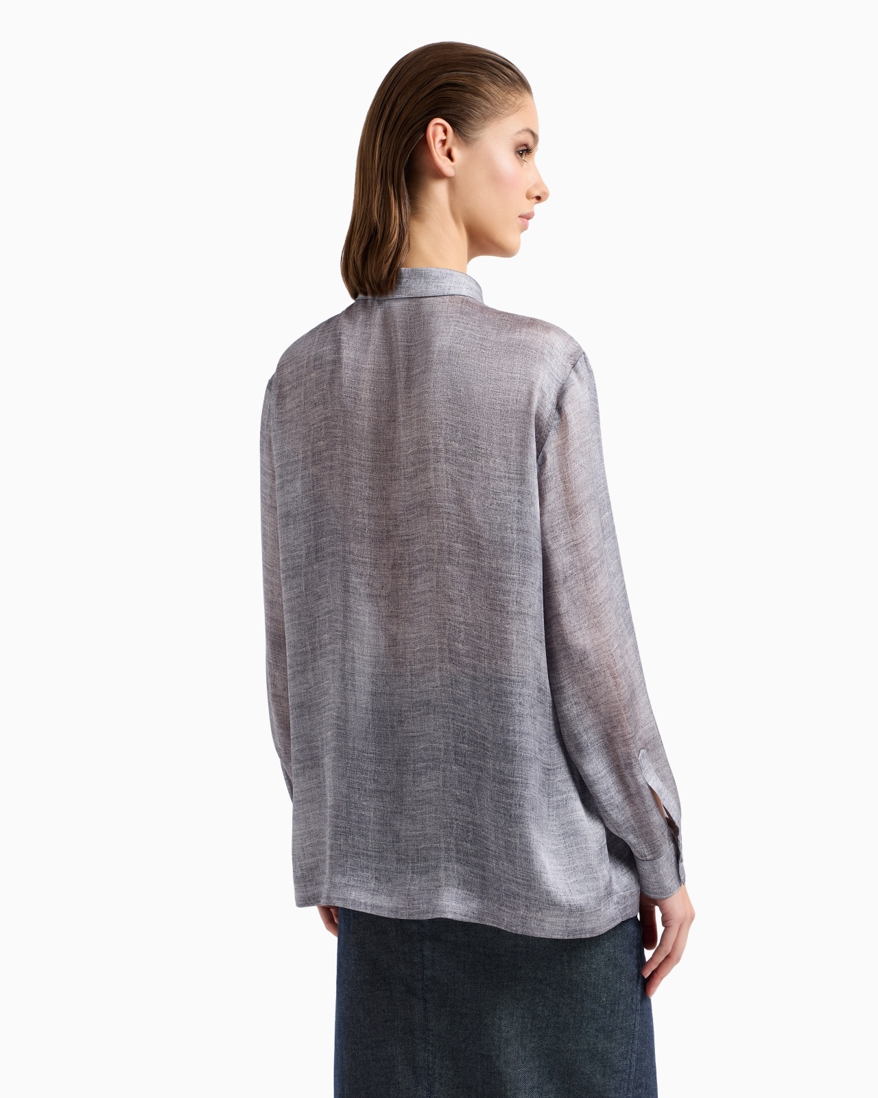 SILK-CHARMEUSE MÉLANGE-PRINT SHIRT - 3