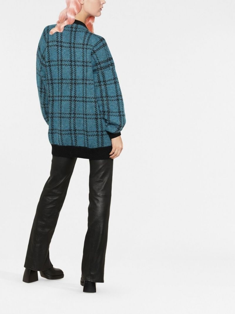 checked V-neck cardigan - 4