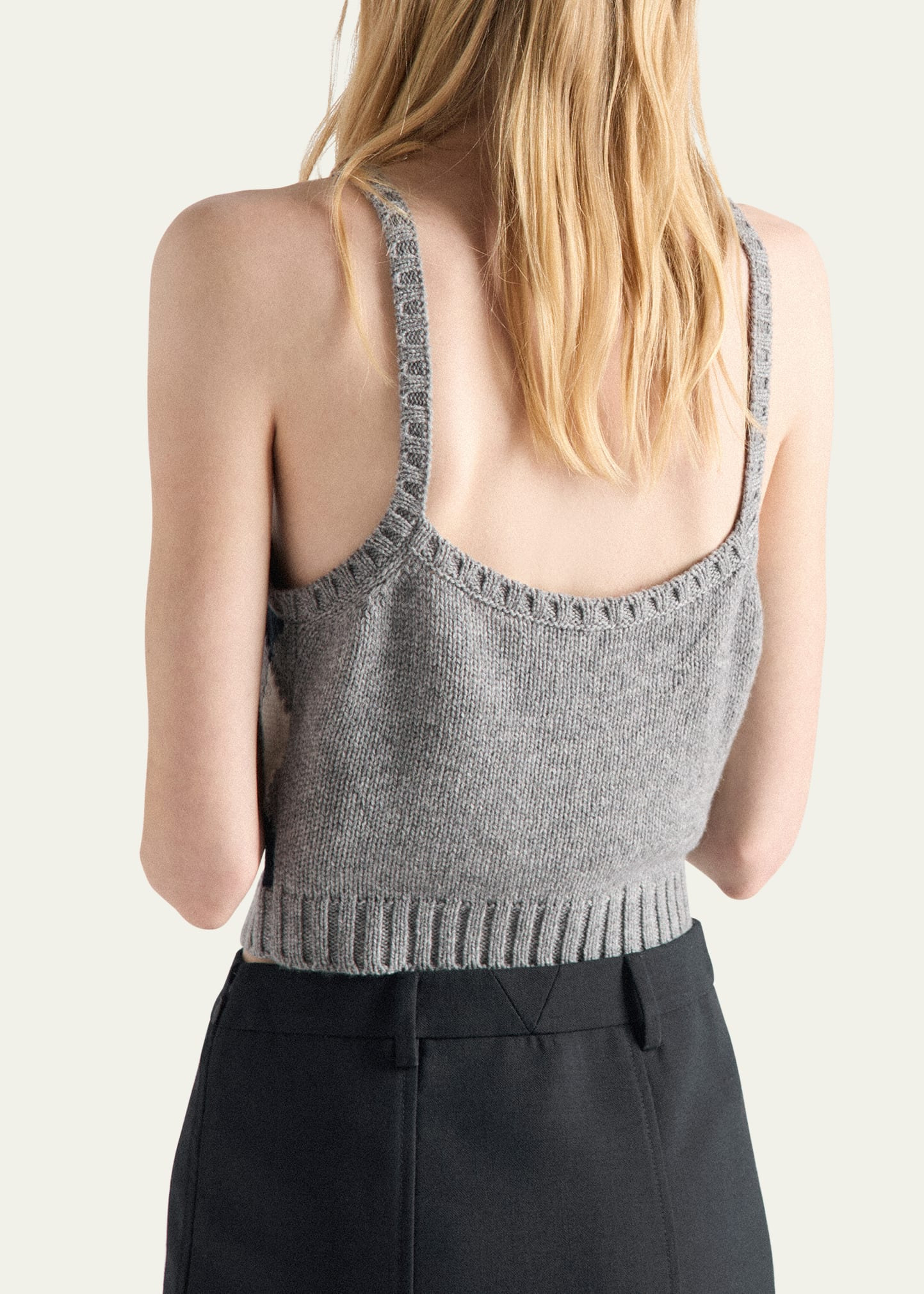Cashmere Argyle Knit Crop Tank Top - 3
