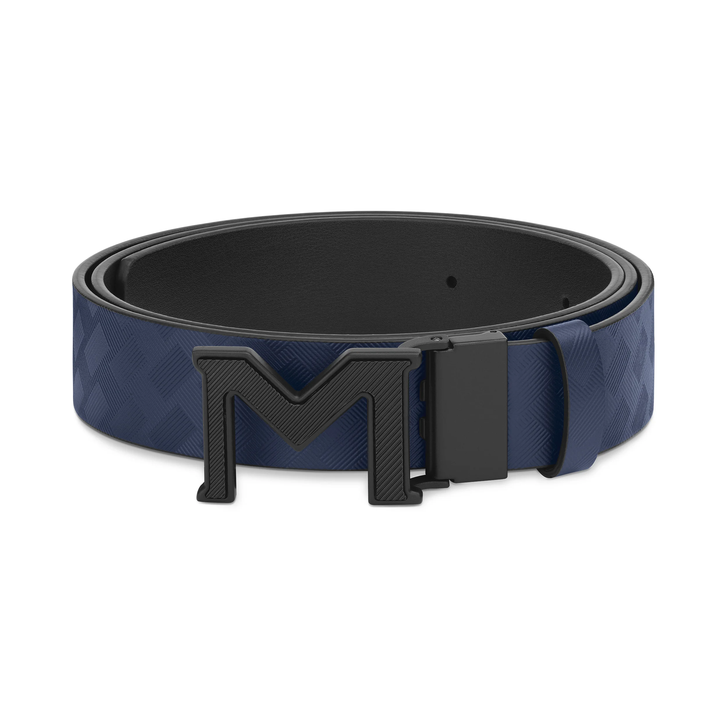 M buckle Extreme 3.0 blue/plain black 35 mm reversible leather belt - 1