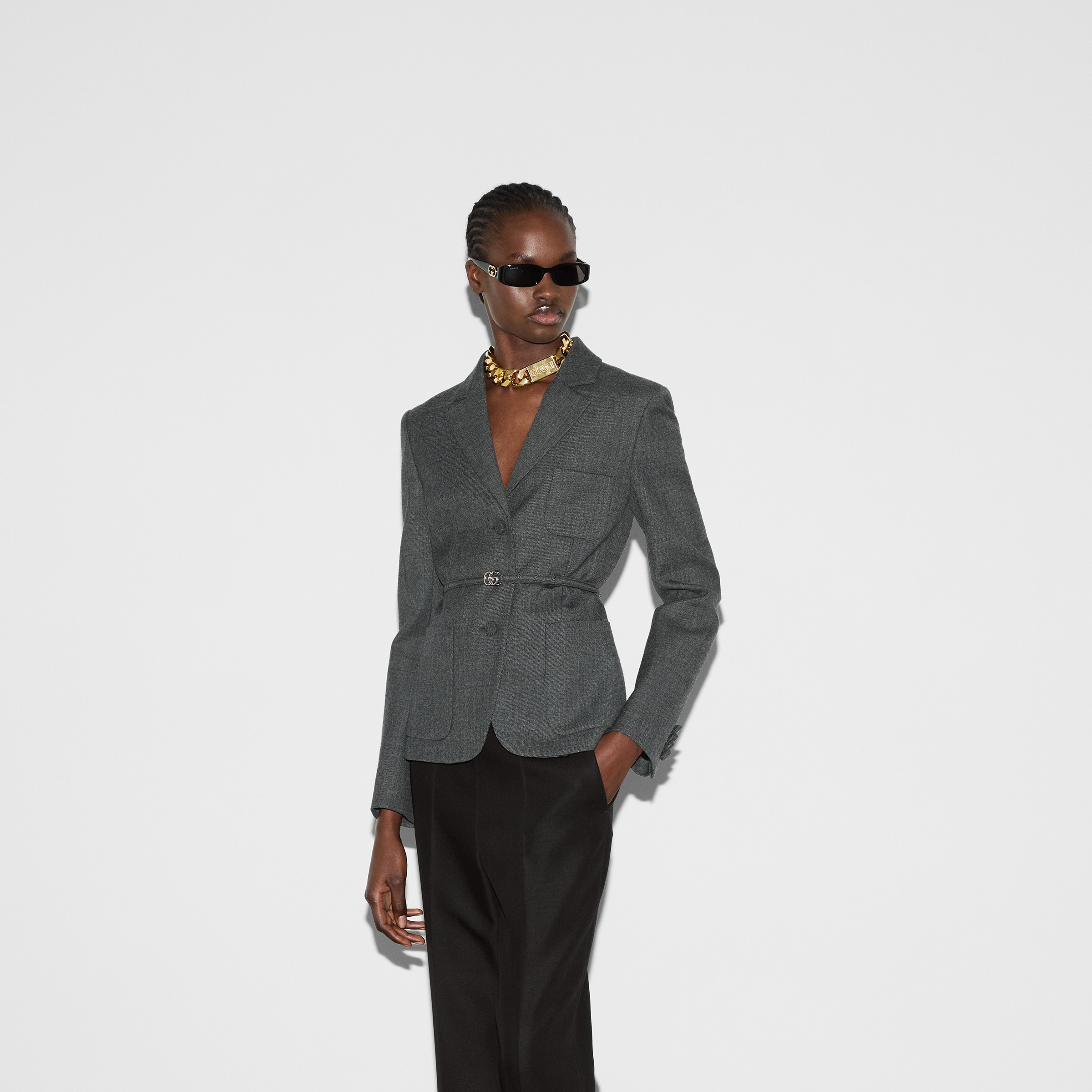 Single breasted wool grisaille jacket - 3